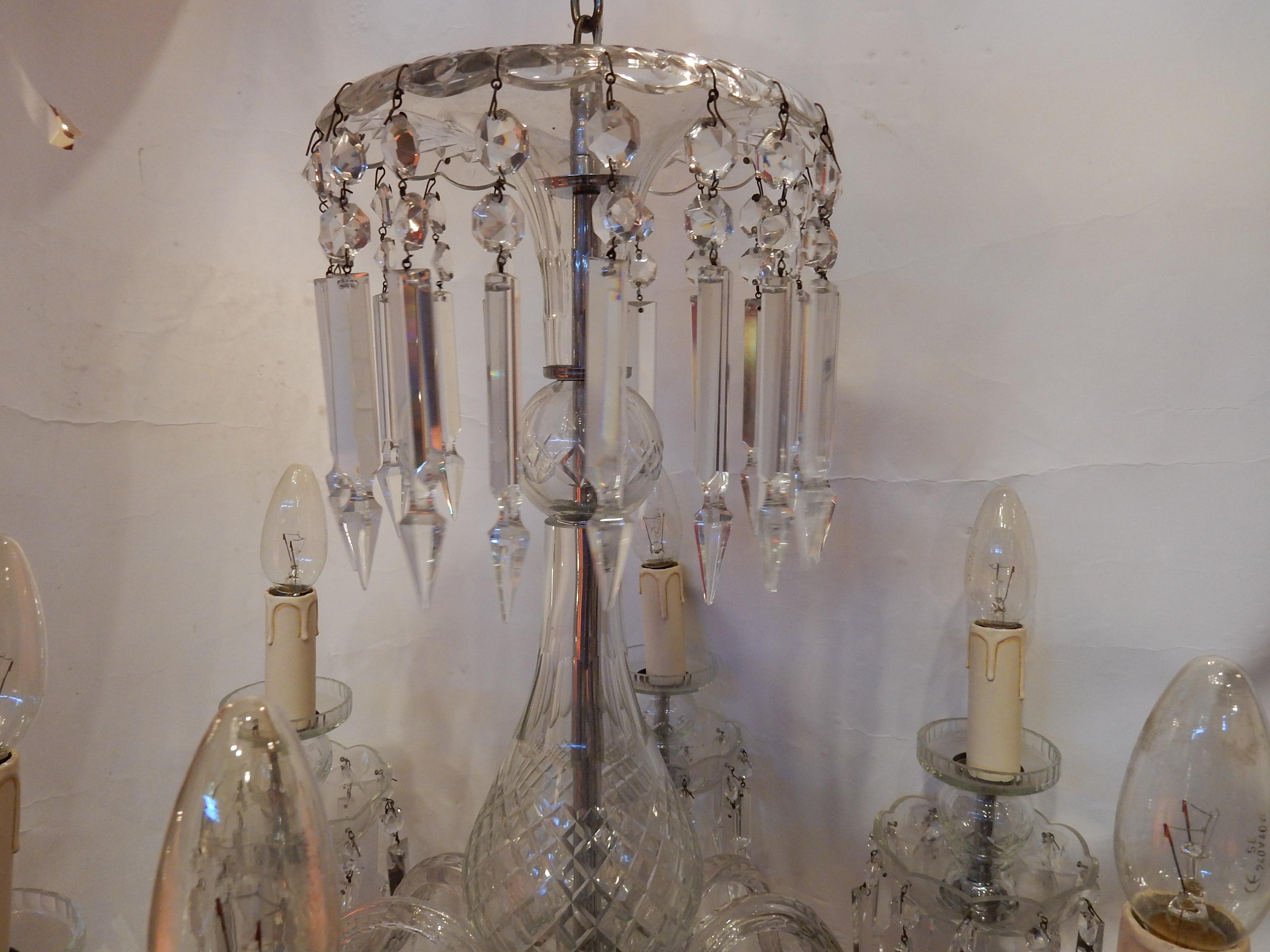 French 1920-1940 Bohémian or Baccarat Crystal Chandelier 6 Arms For Sale