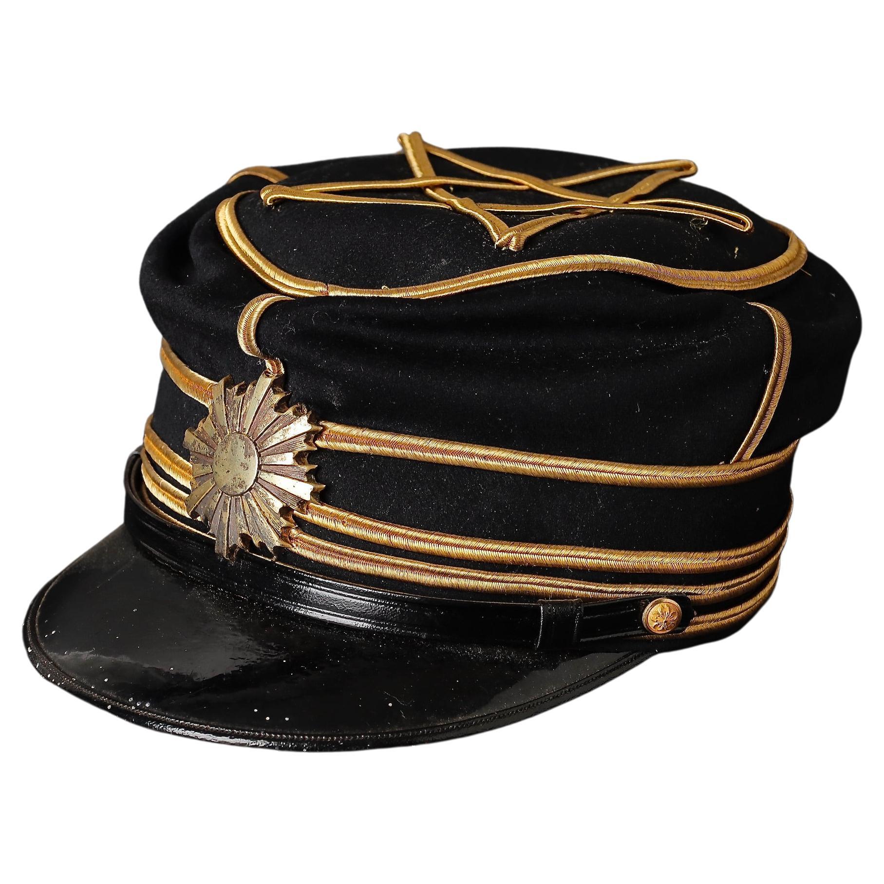 Rare chapeau d'officier de l'armée impériale japonaise des années 1920-1940 avec boîte de rangement