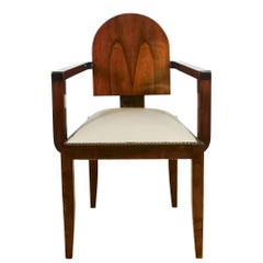 1920-25 Art Deco Desk Armchair, Walnut, Leather, France