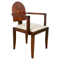1920-25 Art Deco Desk Armchair, Walnut, Leather, France