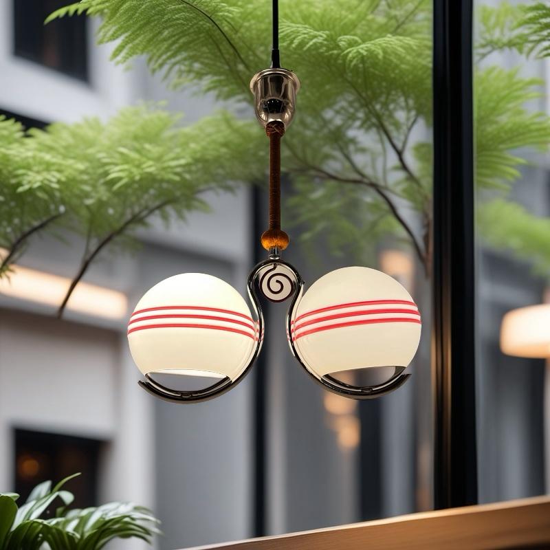 **Primitive Bauhaus Art Deco Dual-Armed Pendant Chandelier with Opaline Glass Shade, ca. 1920s/30s**  

This exquisite Scandinavian Modern pendant chandelier from the 1920s/1930s masterfully blends Primitive Bauhaus and Art Deco styles. Featuring an