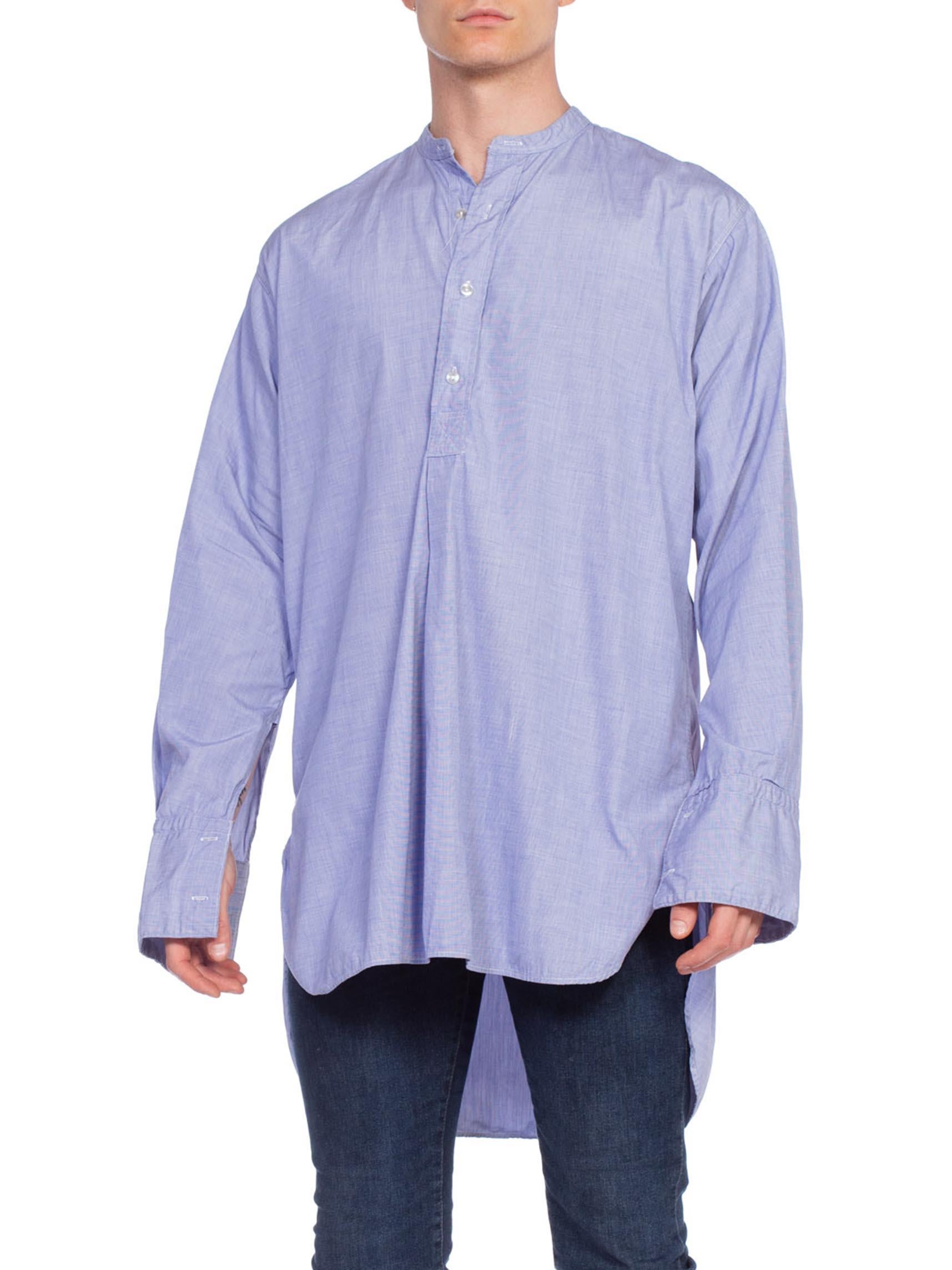 chemise en coton biologique Chambray bleu 1940S à poignets français pour hommes