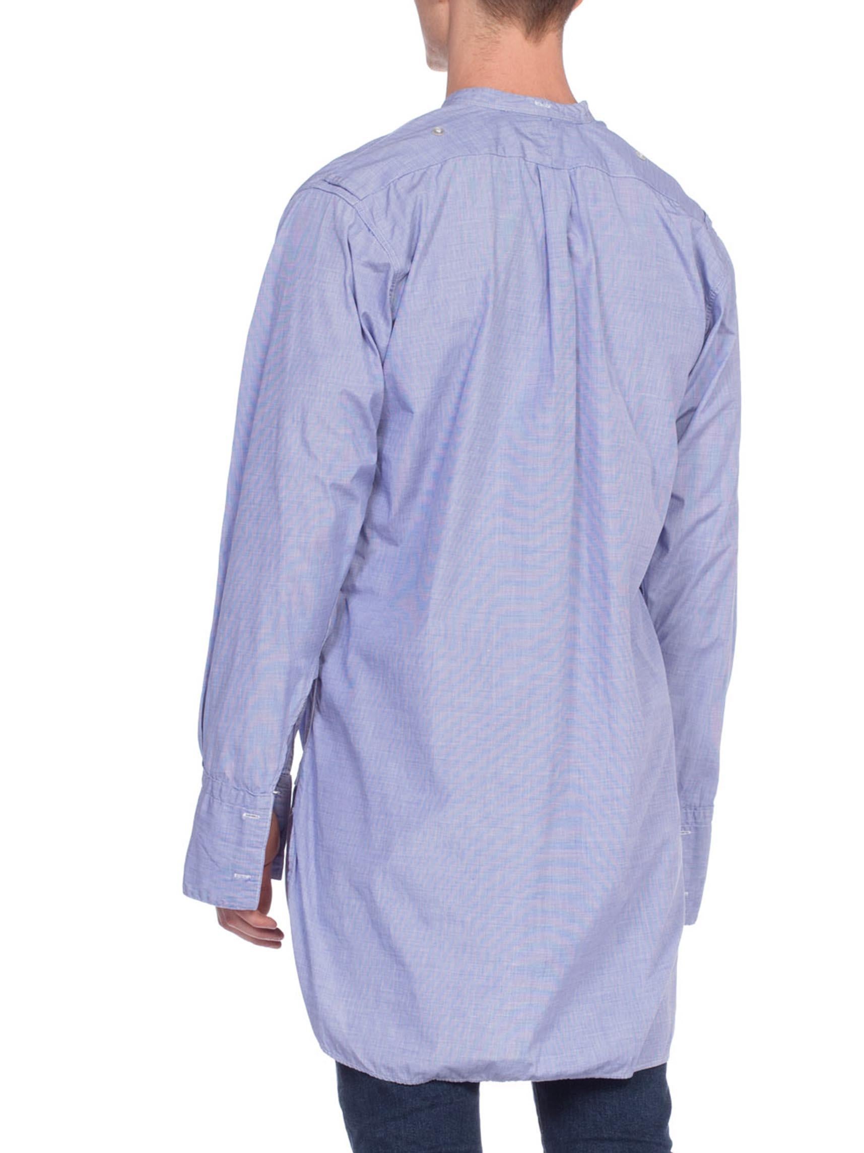 Camicia da uomo con polsini alla francese in cotone organico blu 1940S in vendita 2