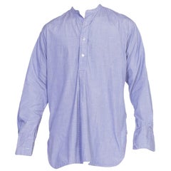 1940S Blue Organic Cotton Chambray Men's French Cuff Shirt