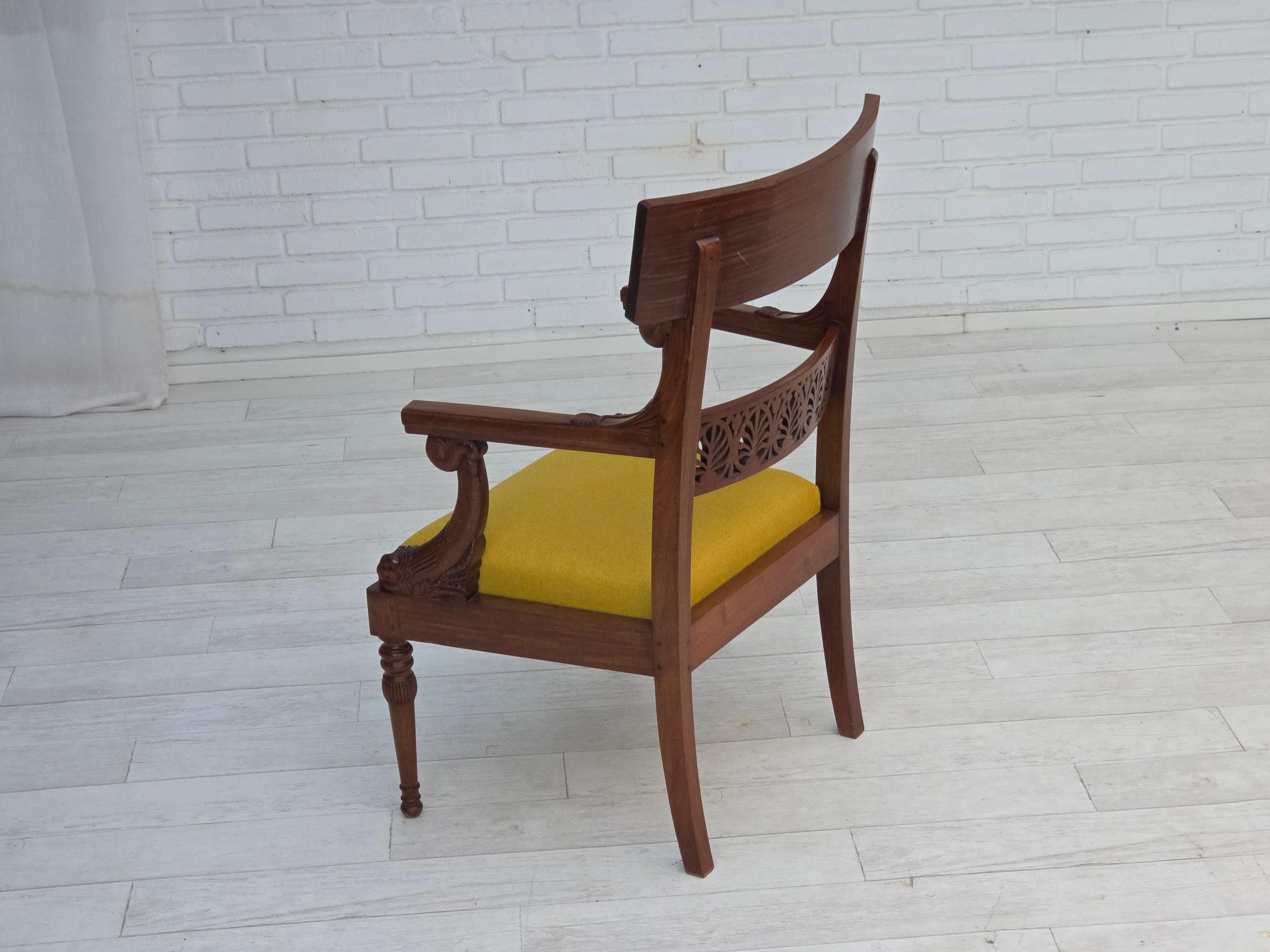 1920-30s, carved wood armchair, design after Georges Jacob, reupholstered. For Sale 3