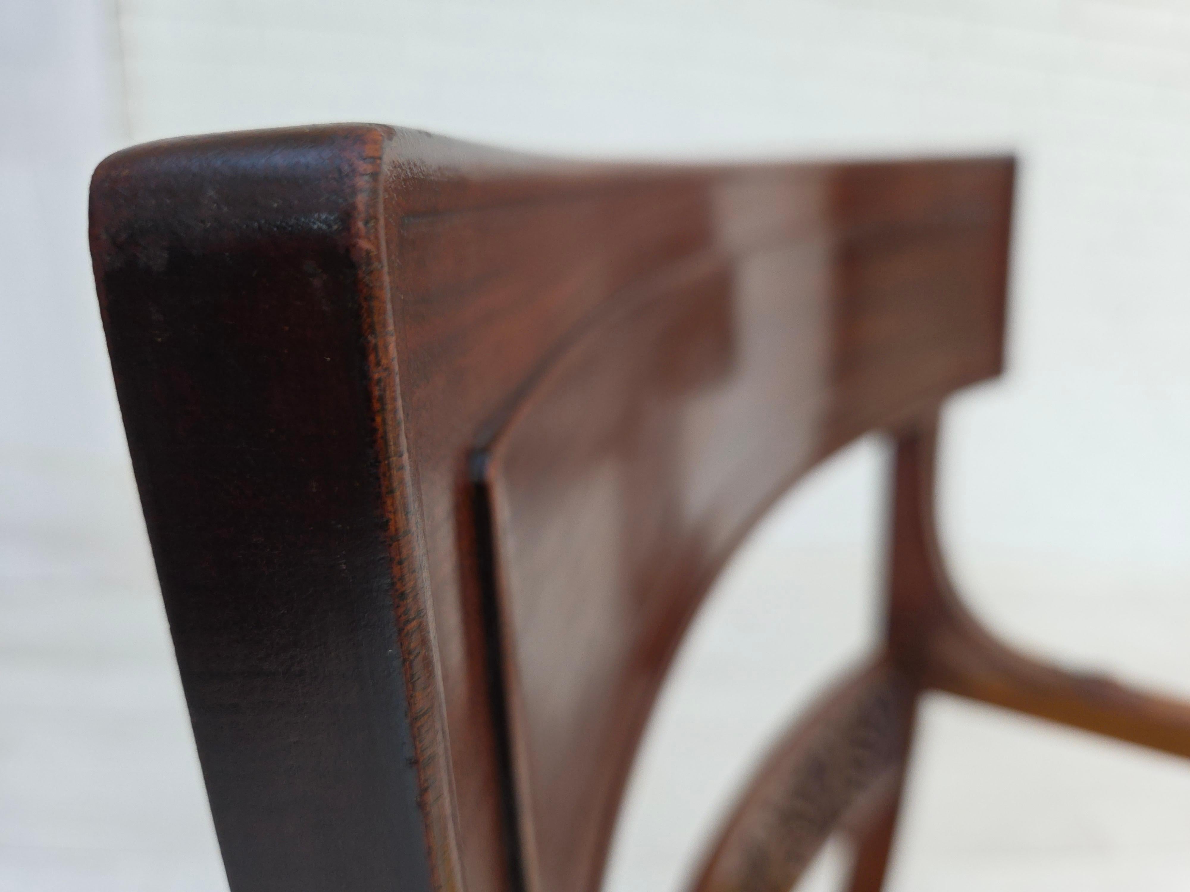 1920-30s, carved wood armchair, design after Georges Jacob, reupholstered. For Sale 5