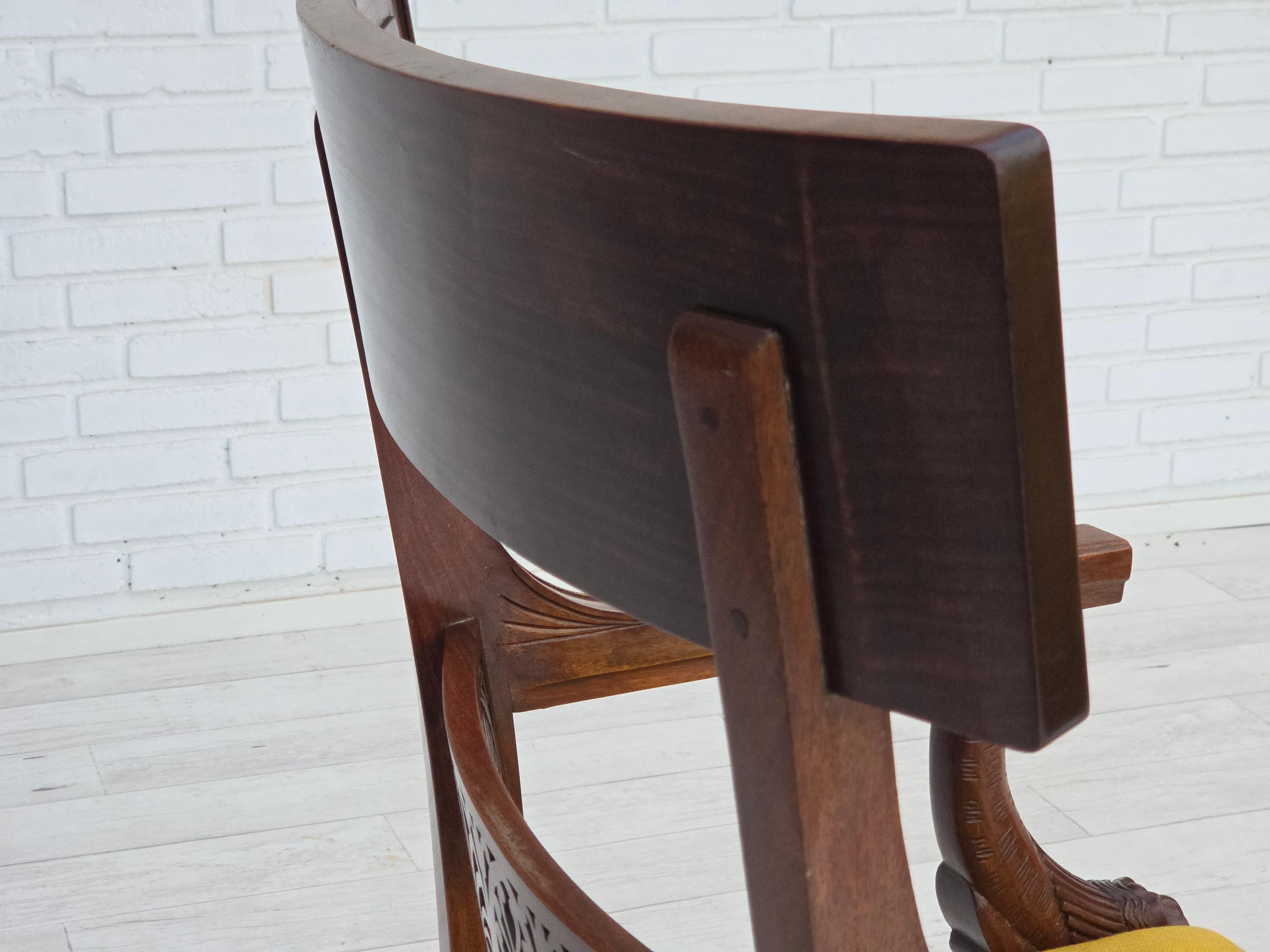 1920-30s, carved wood armchair, design after Georges Jacob, reupholstered. For Sale 8