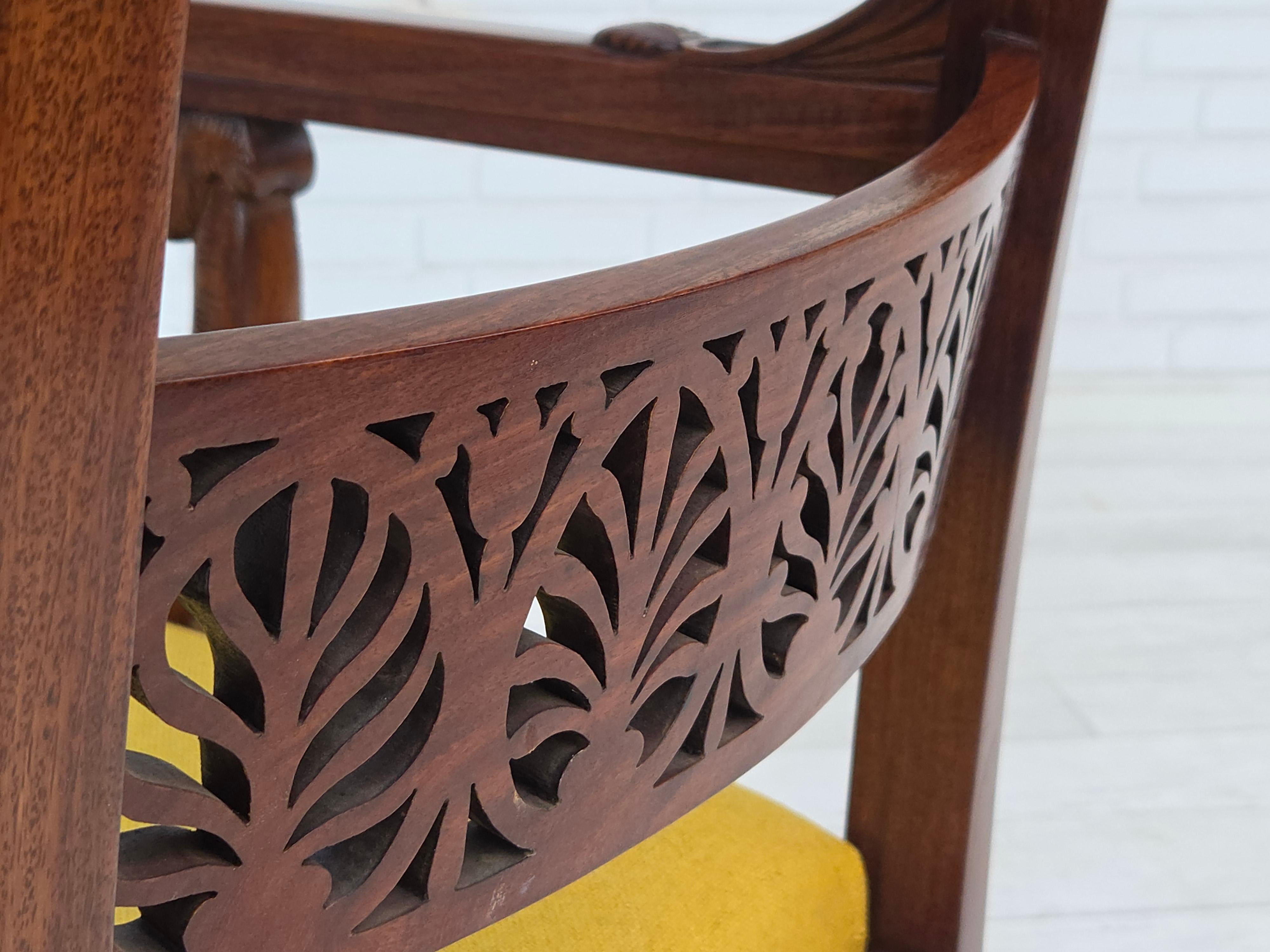 1920-30s, carved wood armchair, design after Georges Jacob, reupholstered. For Sale 10