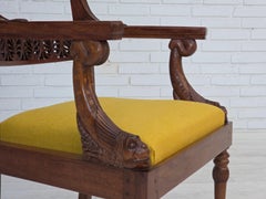 1920-30s, carved wood armchair, design after Georges Jacob, reupholstered.