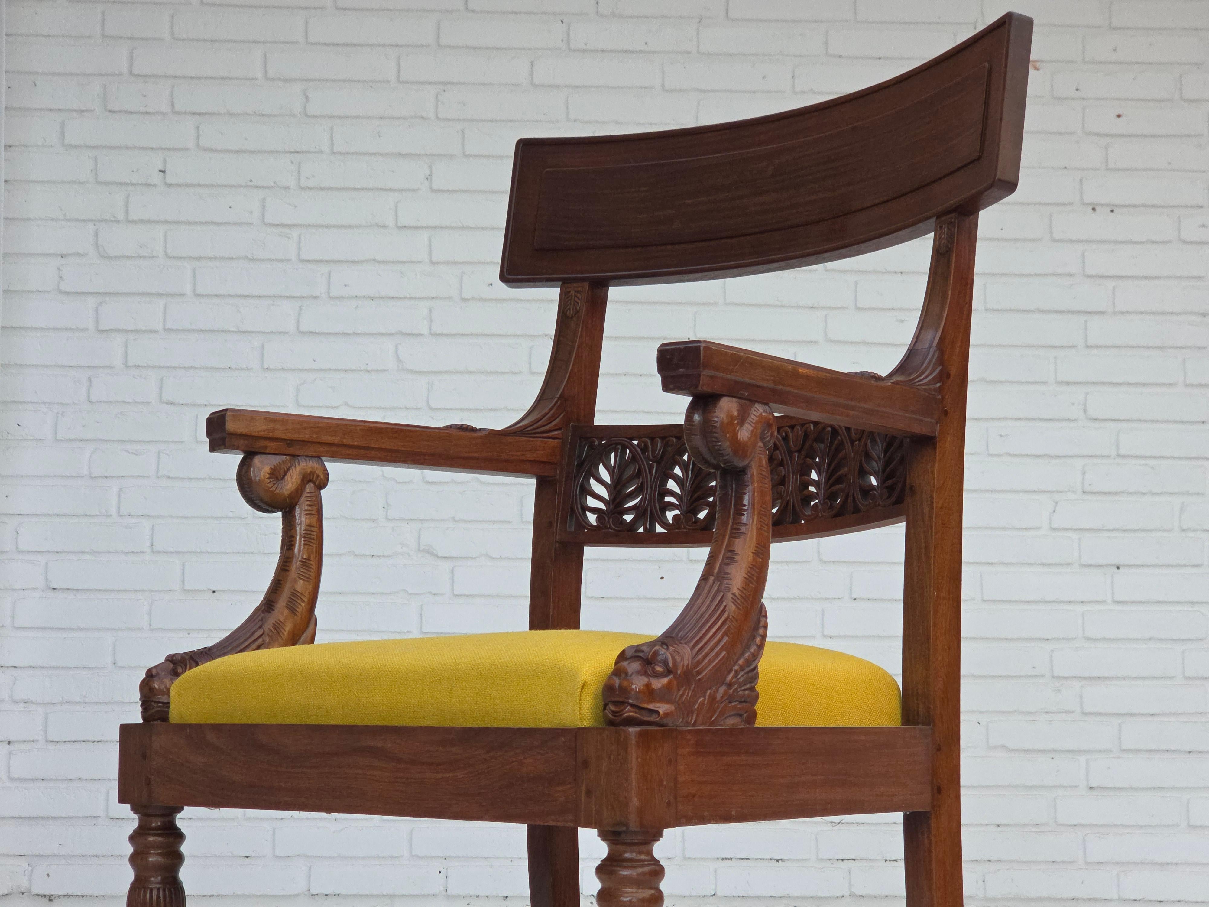1920-30s, carved wood armchair, design after Georges Jacob, reupholstered. For Sale 13