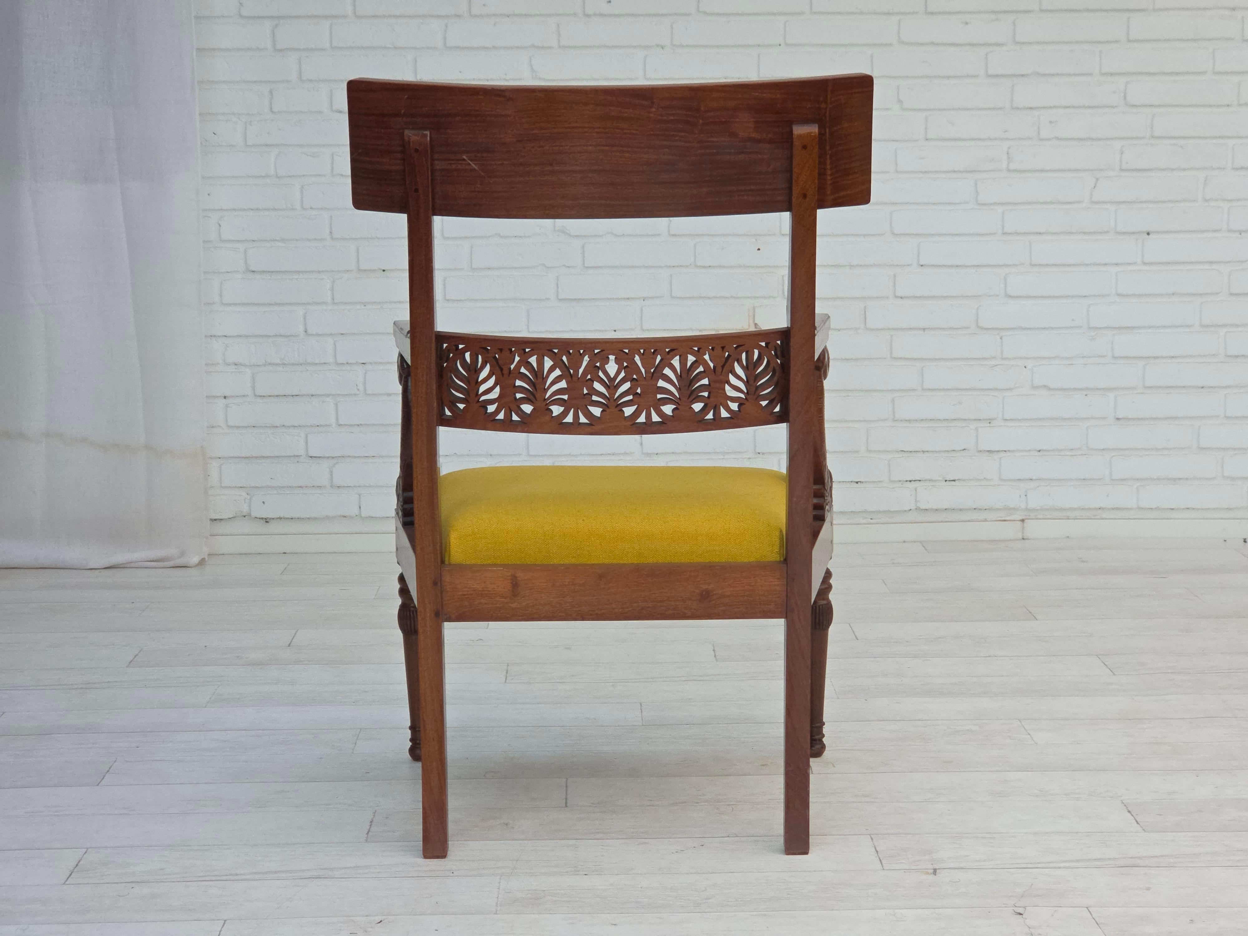 1920-30s, carved wood armchair, design after Georges Jacob, reupholstered. For Sale 2