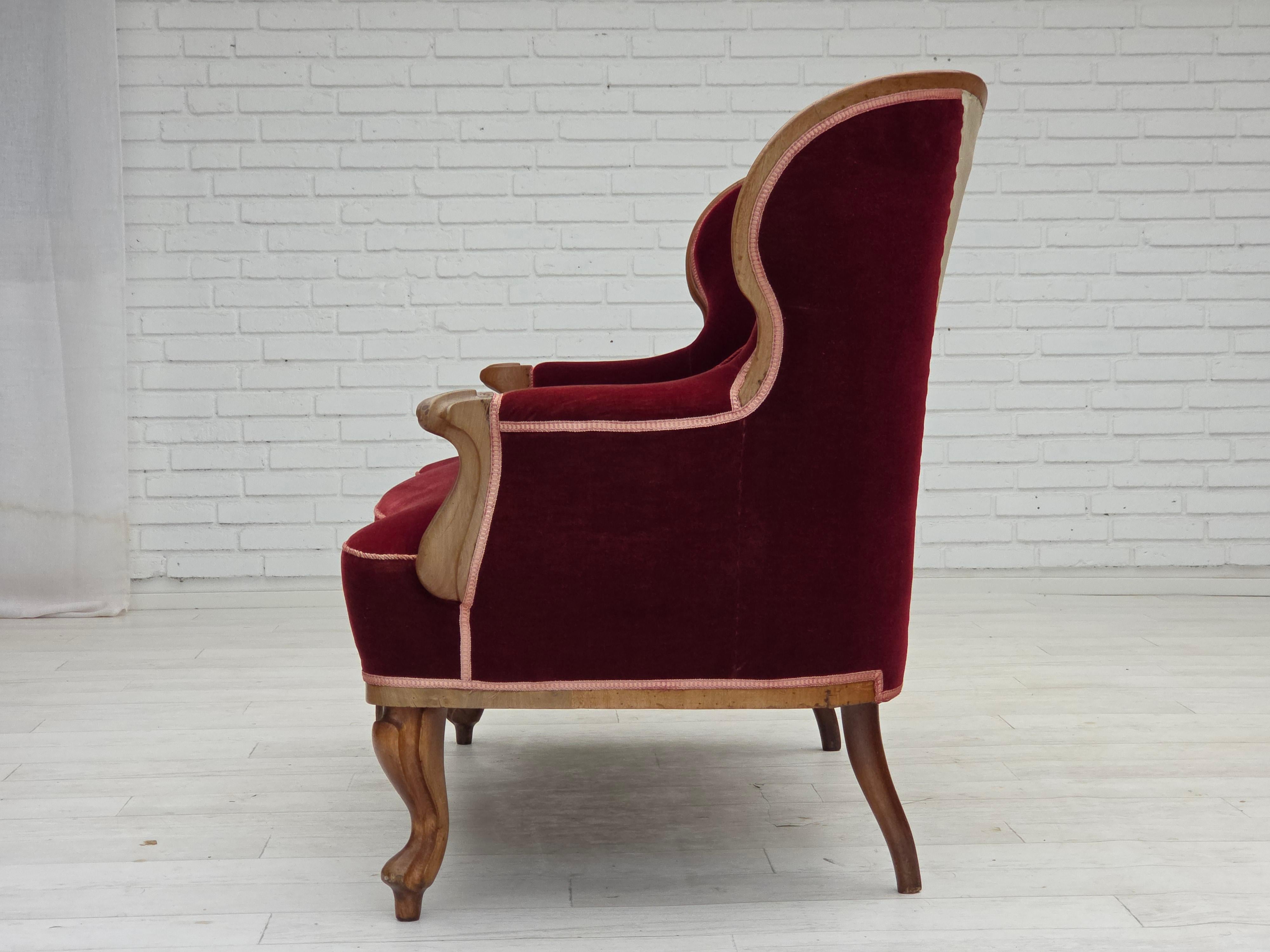 1920-30s, Danish 2-seater sofa, furniture velour, ash wood, reupholstered. For Sale 5