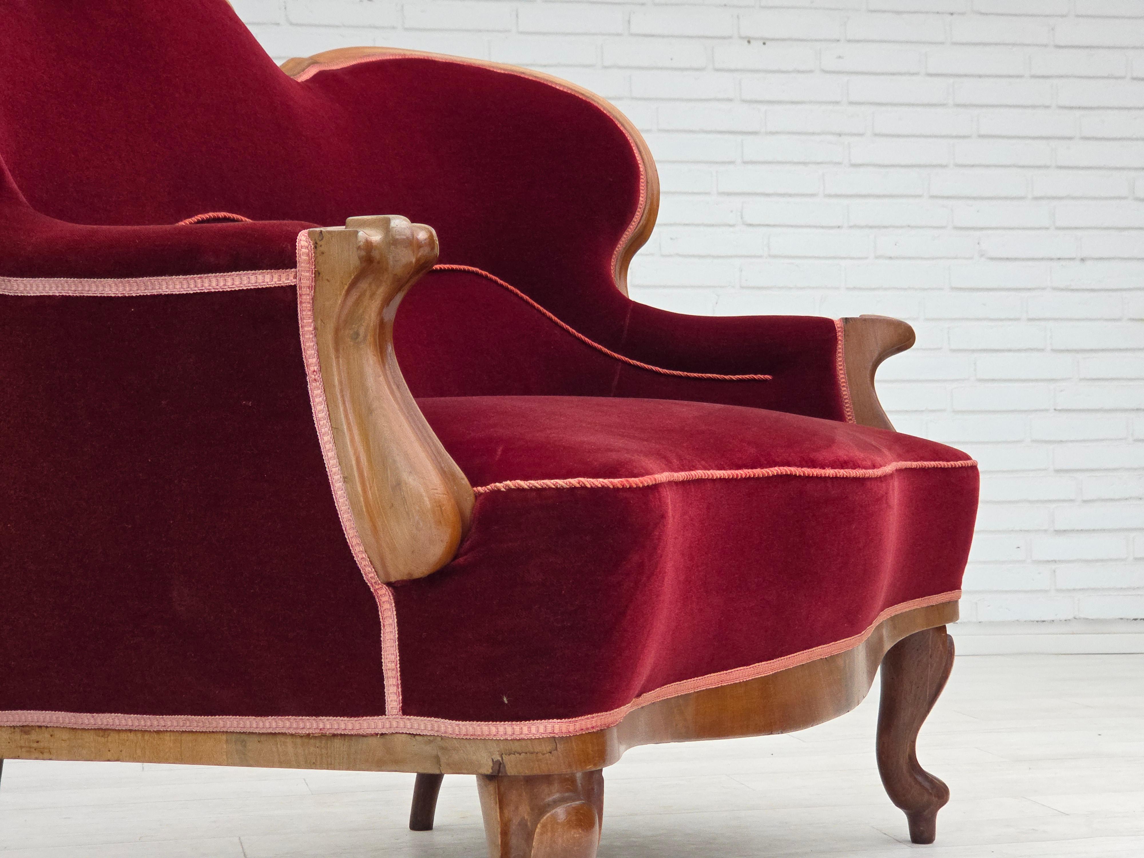1920-30s, Danish 2-seater sofa, furniture velour, ash wood, reupholstered. For Sale 9