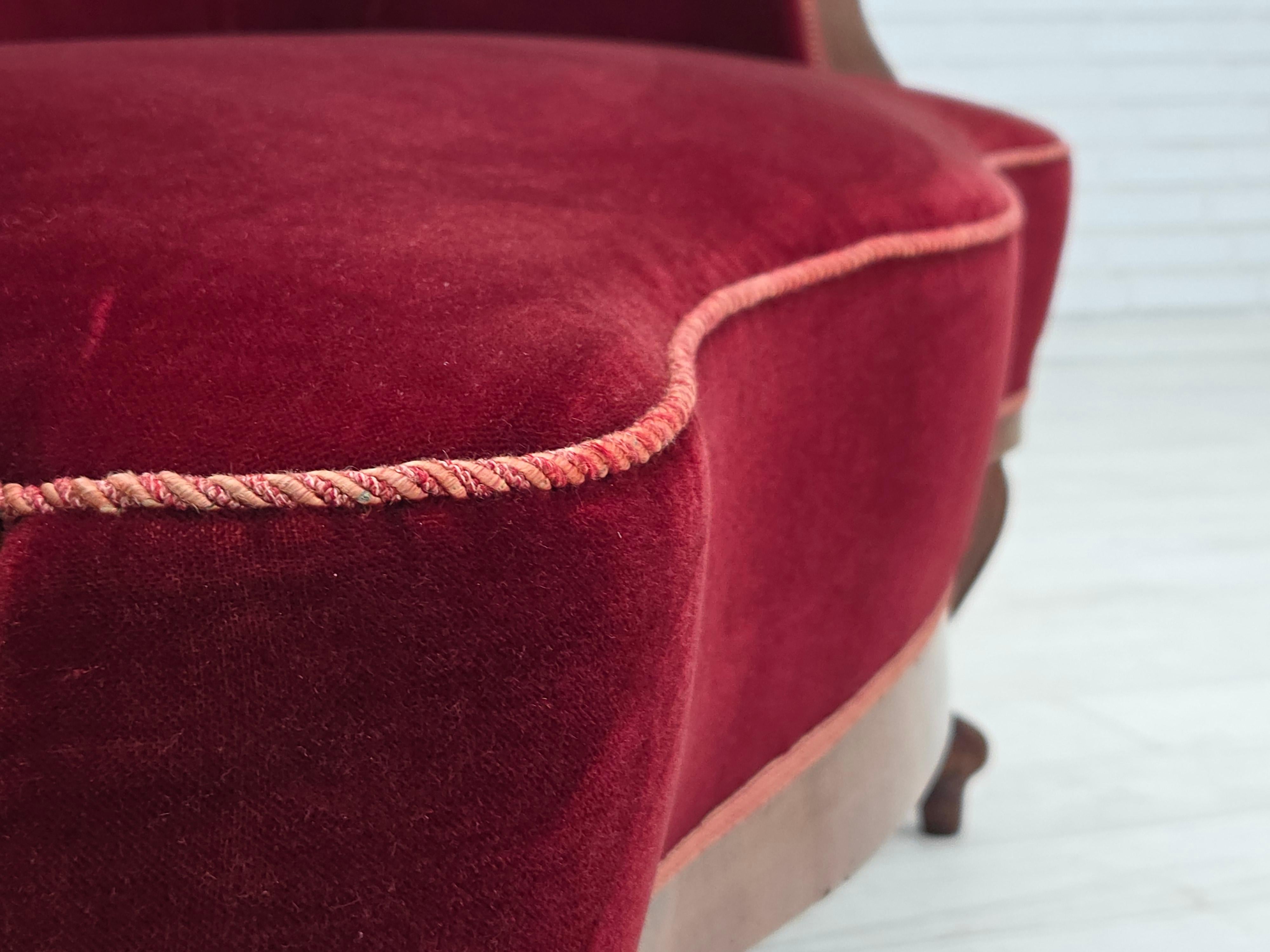 1920-30s, Danish 2-seater sofa, furniture velour, ash wood, reupholstered. For Sale 11