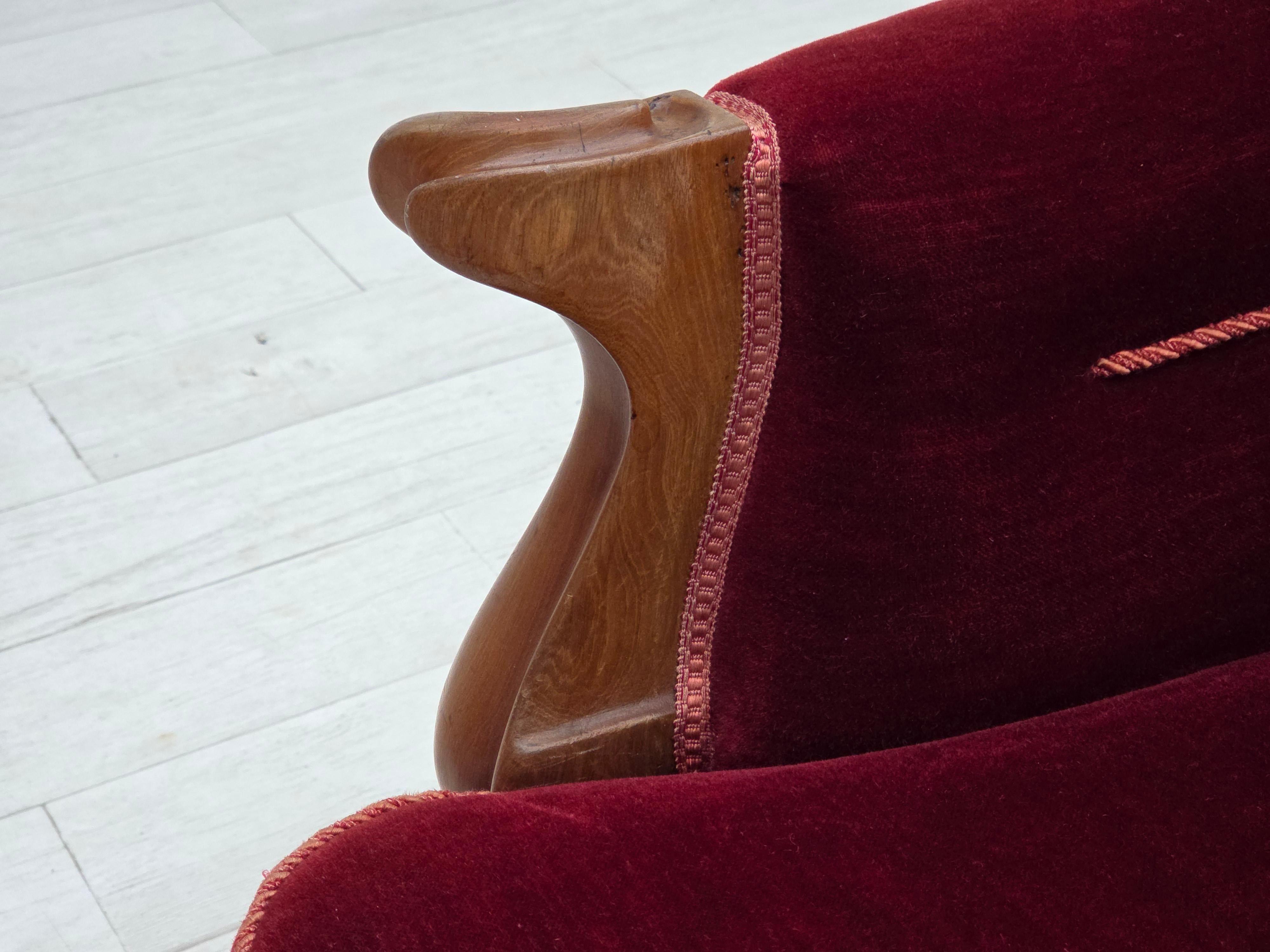 1920-30s, Danish 2-seater sofa, furniture velour, ash wood, reupholstered. For Sale 14