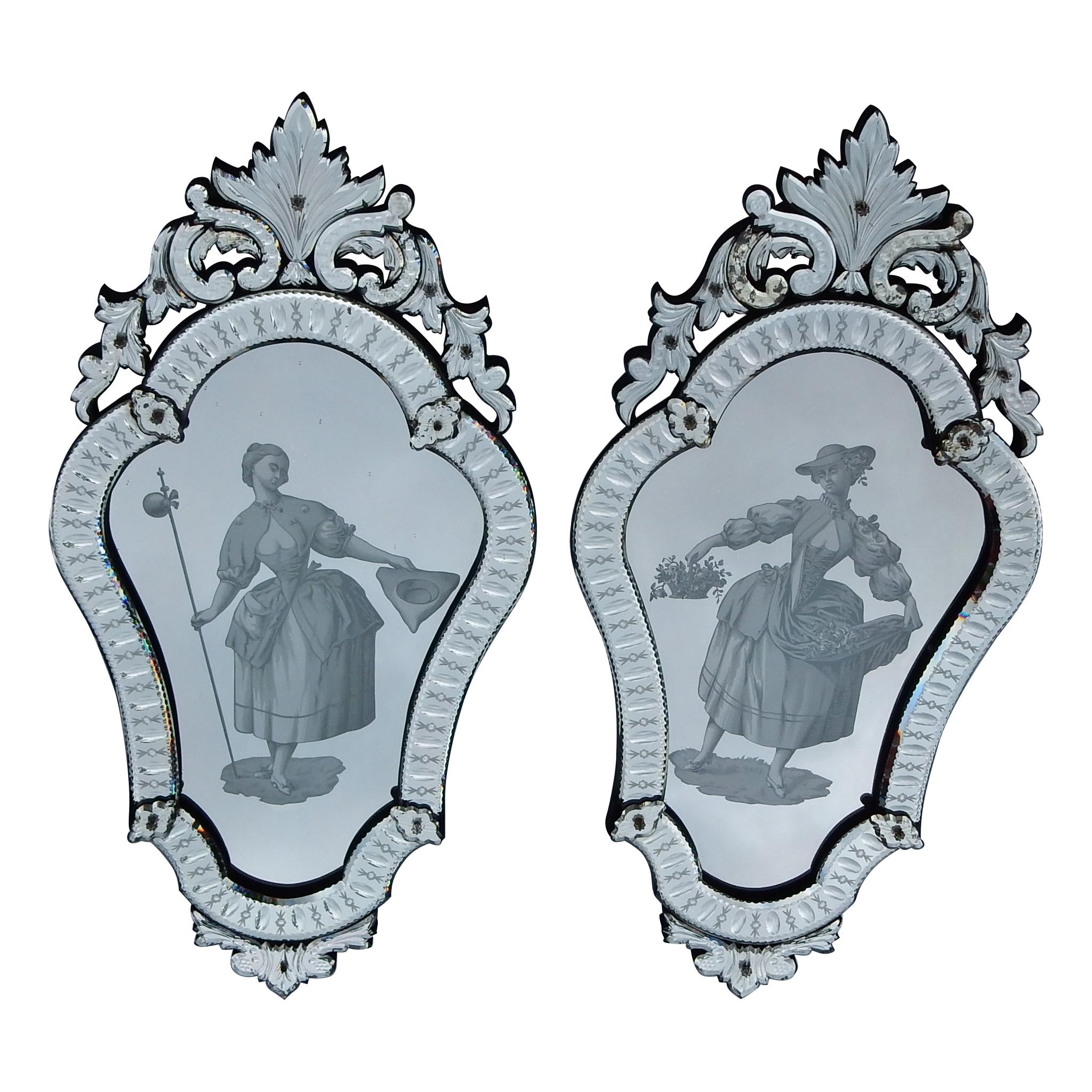 1920-1940 Pair of Mirrors with Elegant Women For Sale