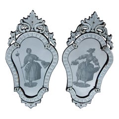 1920-1940 Pair of Mirrors with Elegant Women