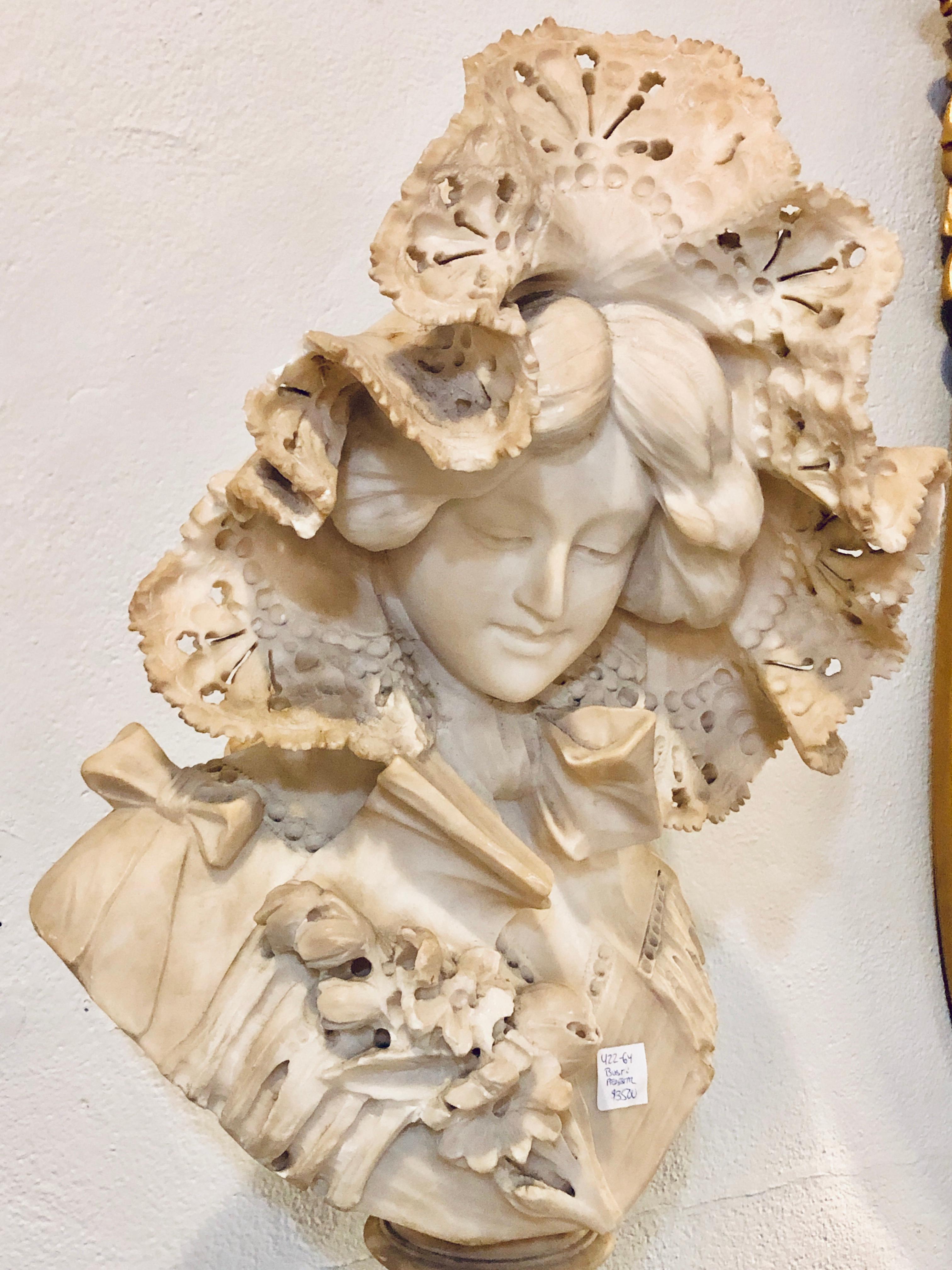 20th Century 1920 Alabaster Bonnet Top Bust of a Woman
