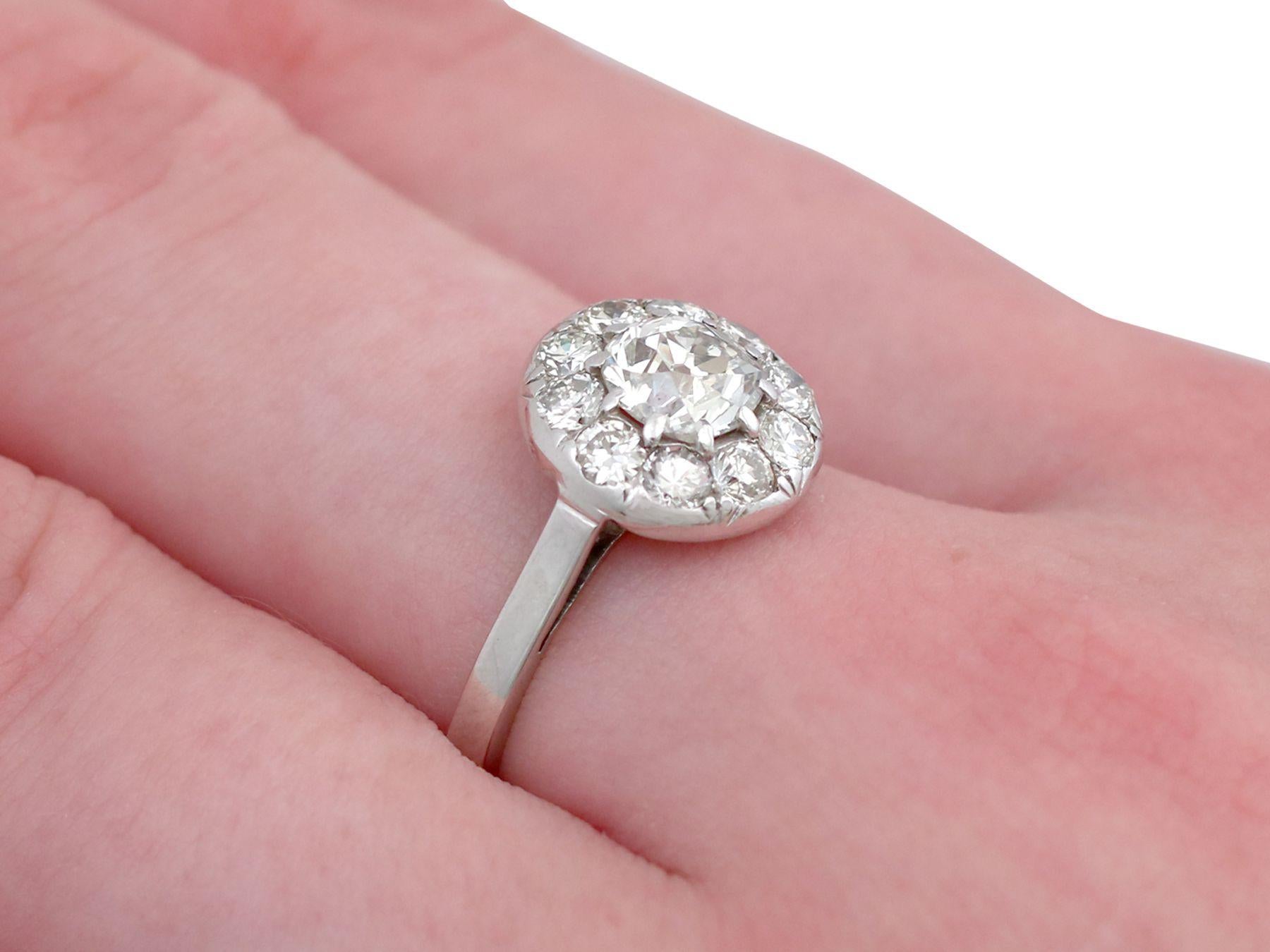 Women's or Men's 1920, Antique 1.84 Carat Diamond and Platinum Cluster Ring For Sale