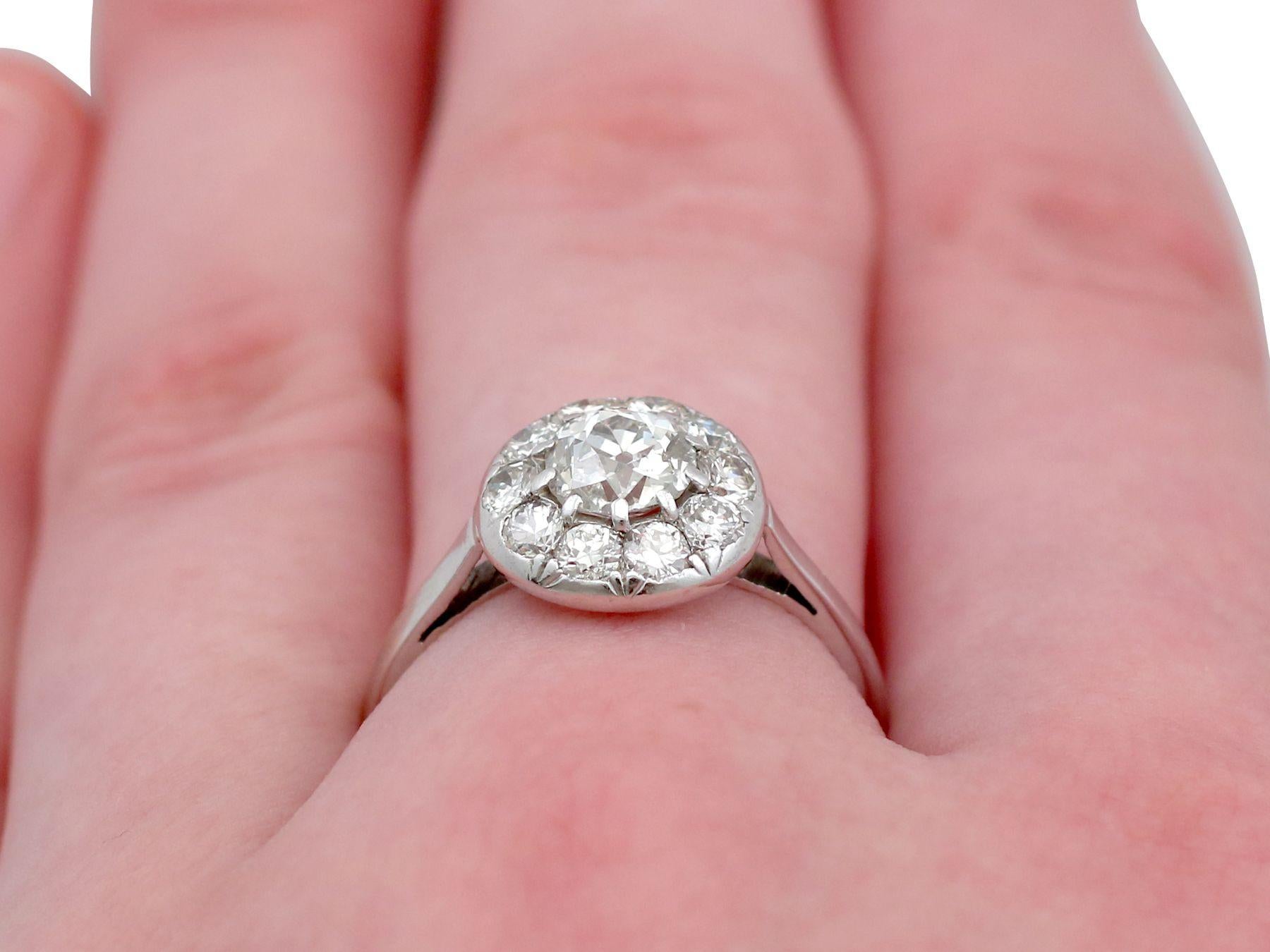 1920, Antique 1.84 Carat Diamond and Platinum Cluster Ring For Sale 1
