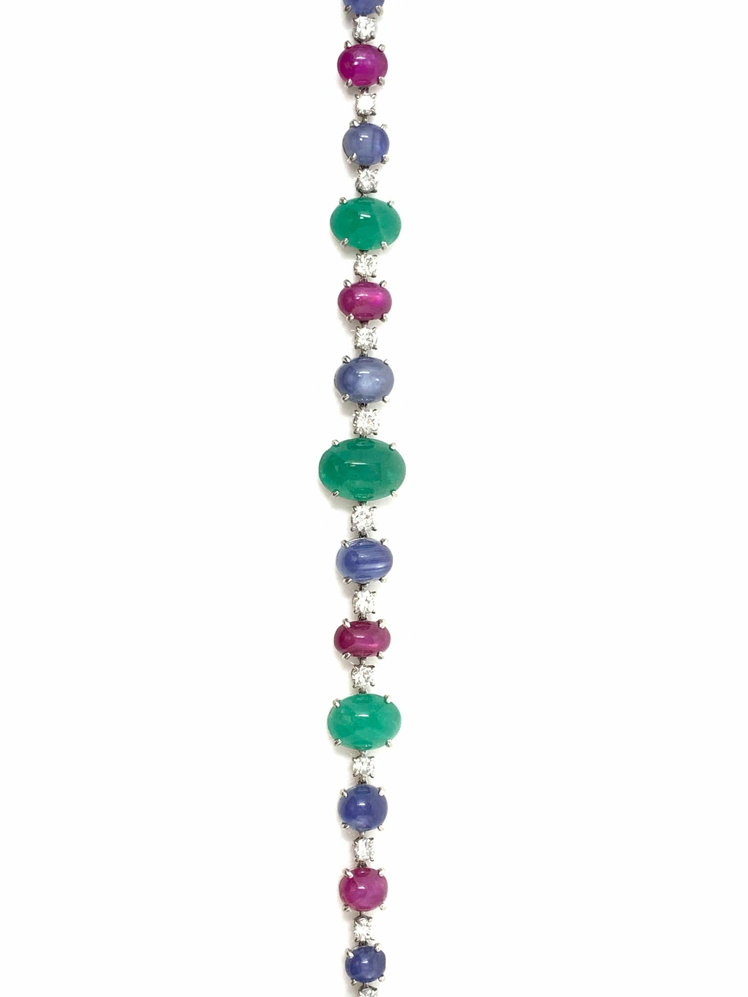 1920 Antique 32.50 Carat Emerald, Blue Sapphire, Ruby and Diamond Bracelet 3