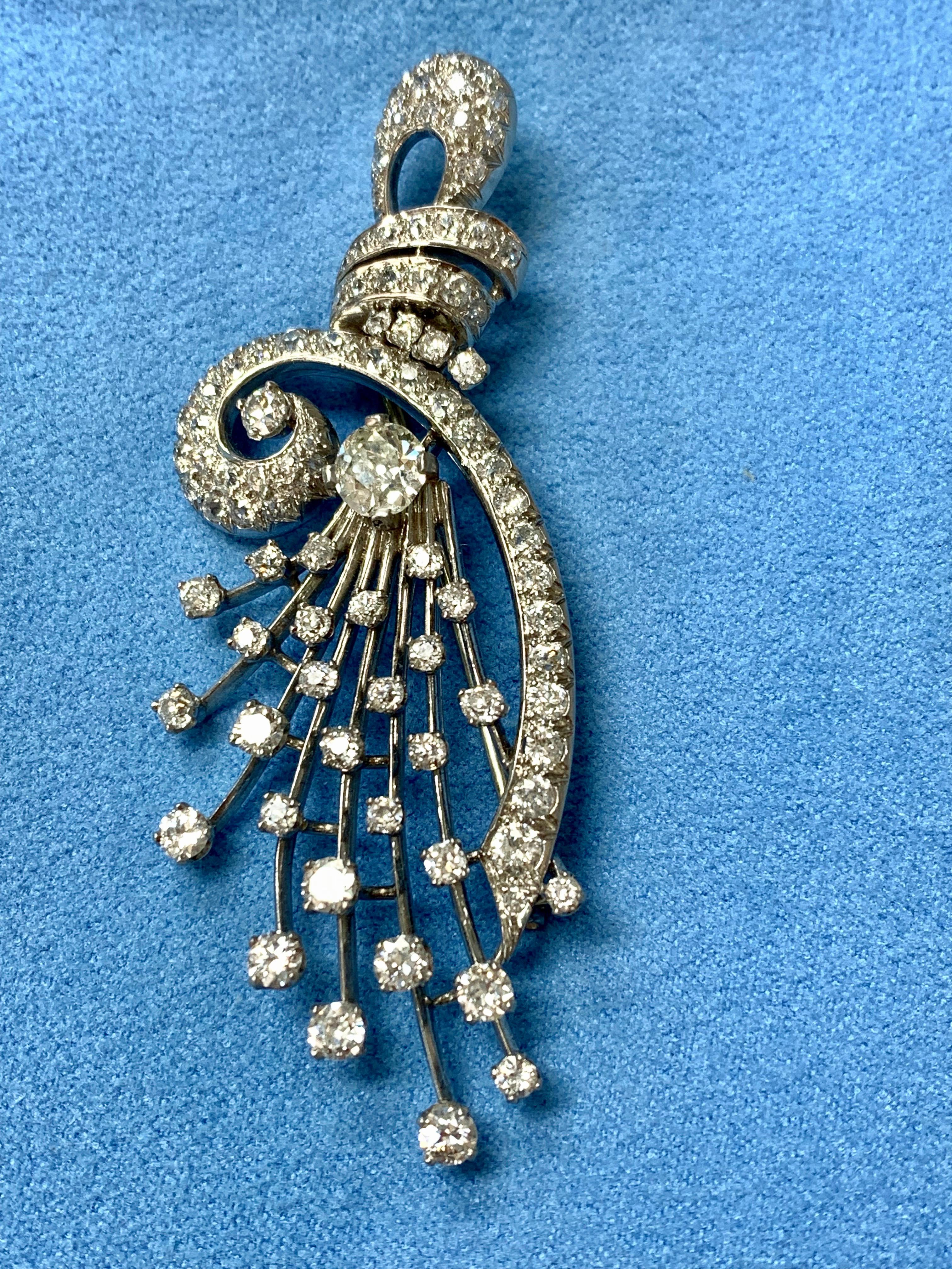 1920 Antique diamond brooch handmade in platinum. 
The details are as follows : 
Diamond weight : 6 carat ( H color and VS2 clarity ) 
Metal : Platinum 
Measurements : 3