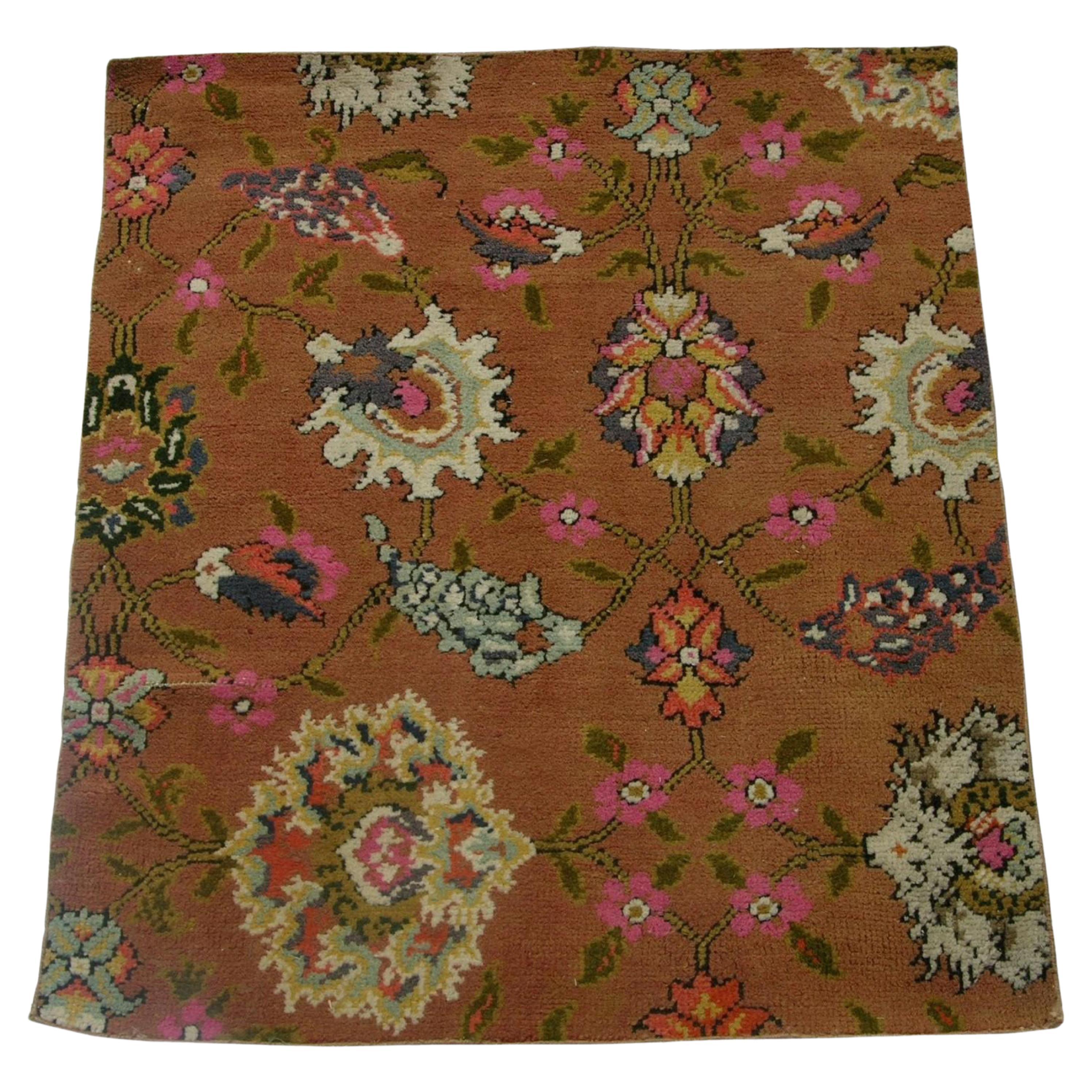 1920 Antique English Fragment Rug 3'6'' X 4'3'' For Sale