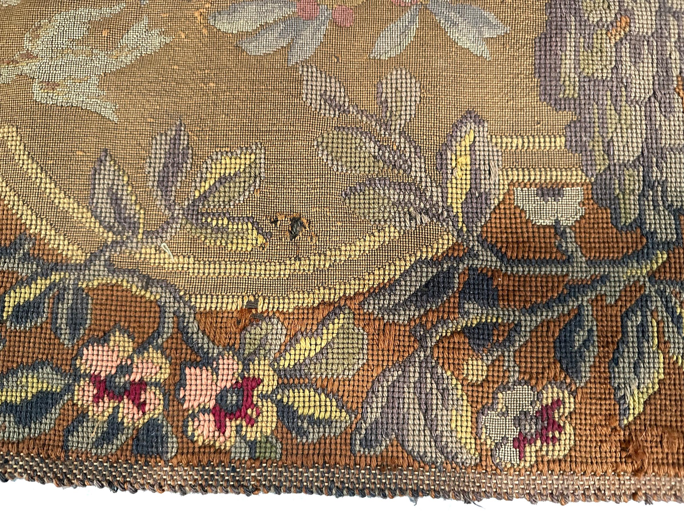 1920 Antique English Needlepoint Tapestry Wool & Silk 3x5 82cm x 158cm For Sale 5
