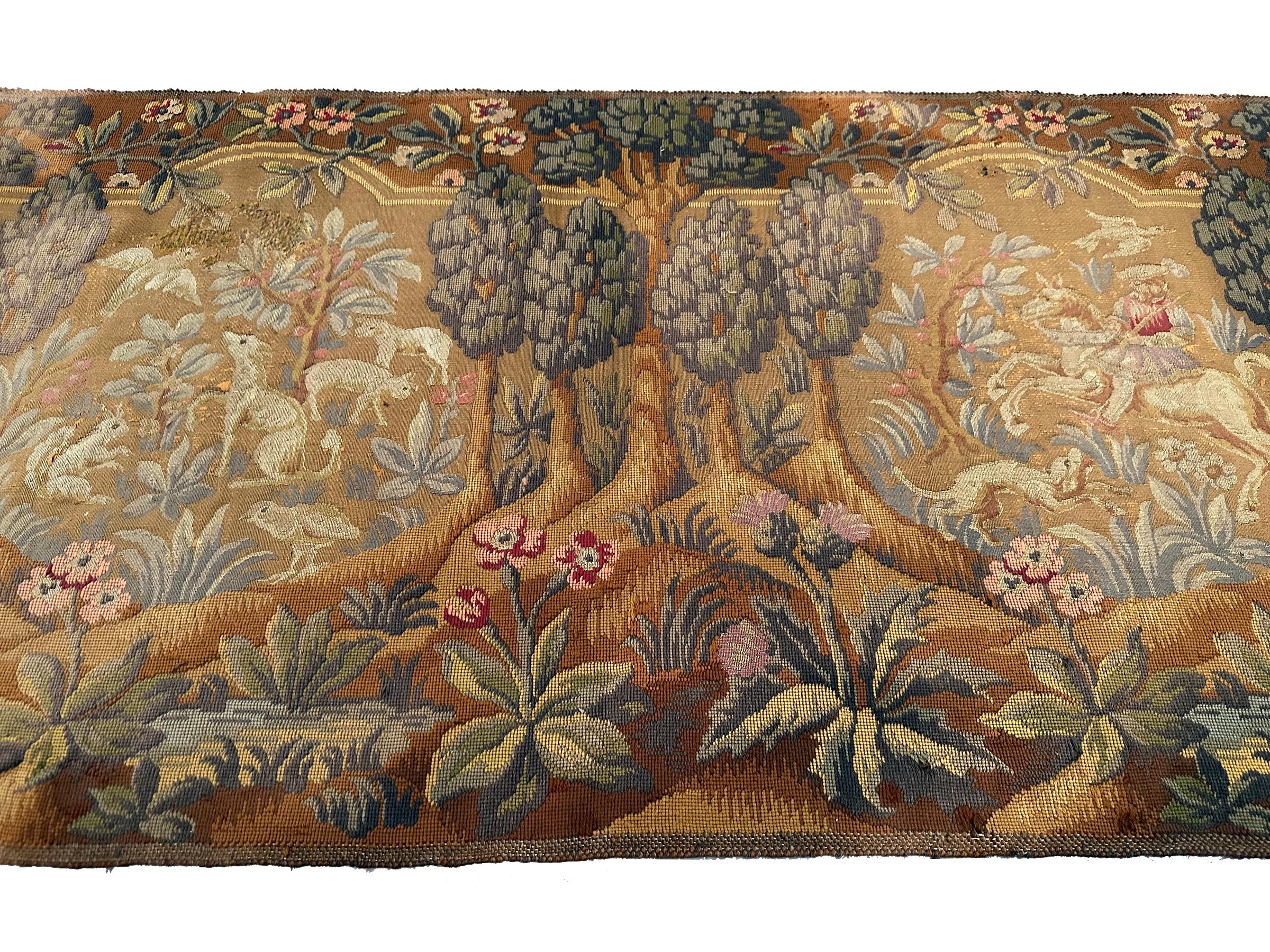 Antiker englischer Gobelinstickerei-Wandteppich aus Wolle und Seide, 3x5 82cm x 158cm, 1920 im Angebot 5