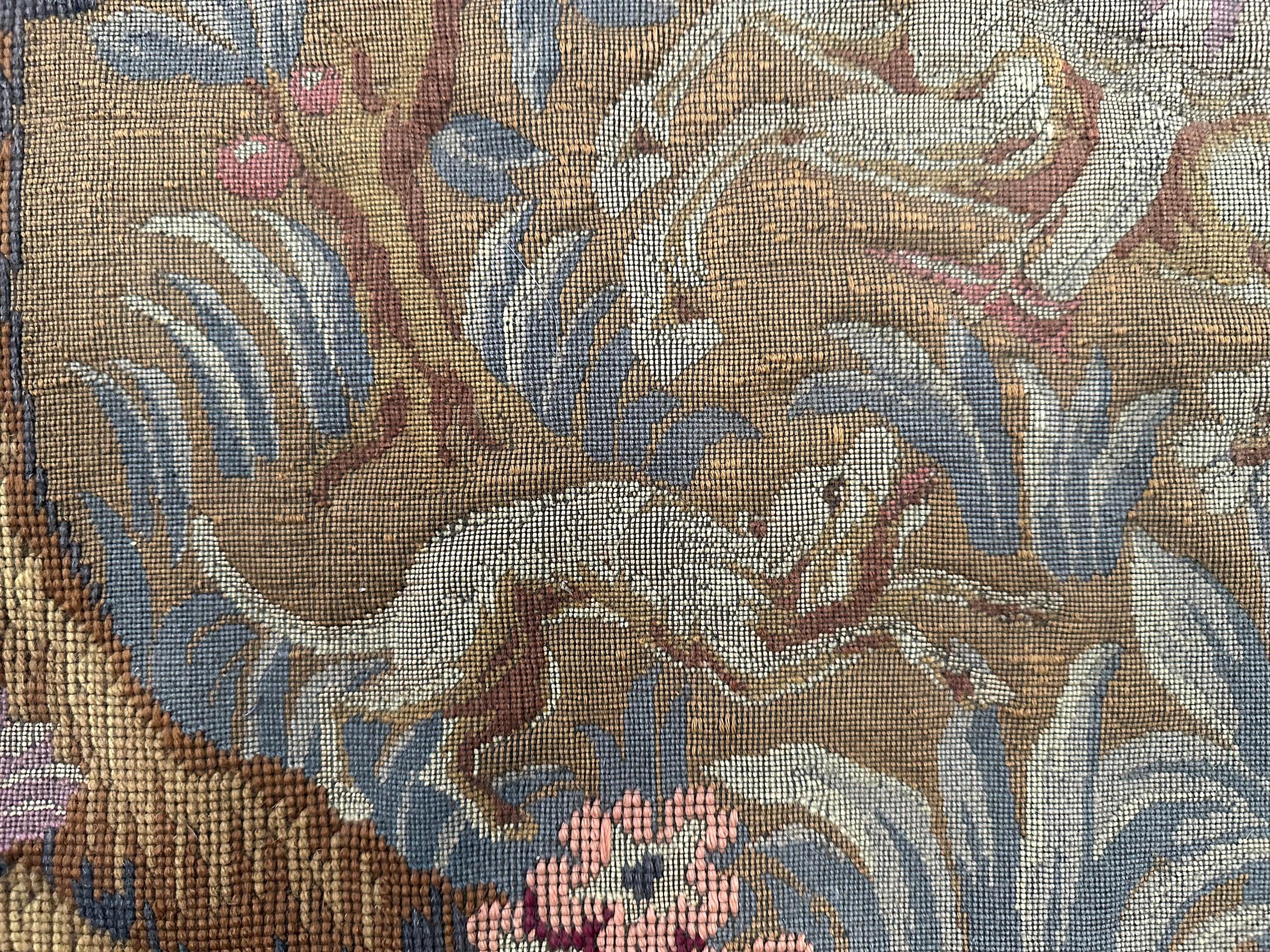 1920 Antique English Needlepoint Tapestry Wool & Silk 3x5 82cm x 158cm For Sale 3