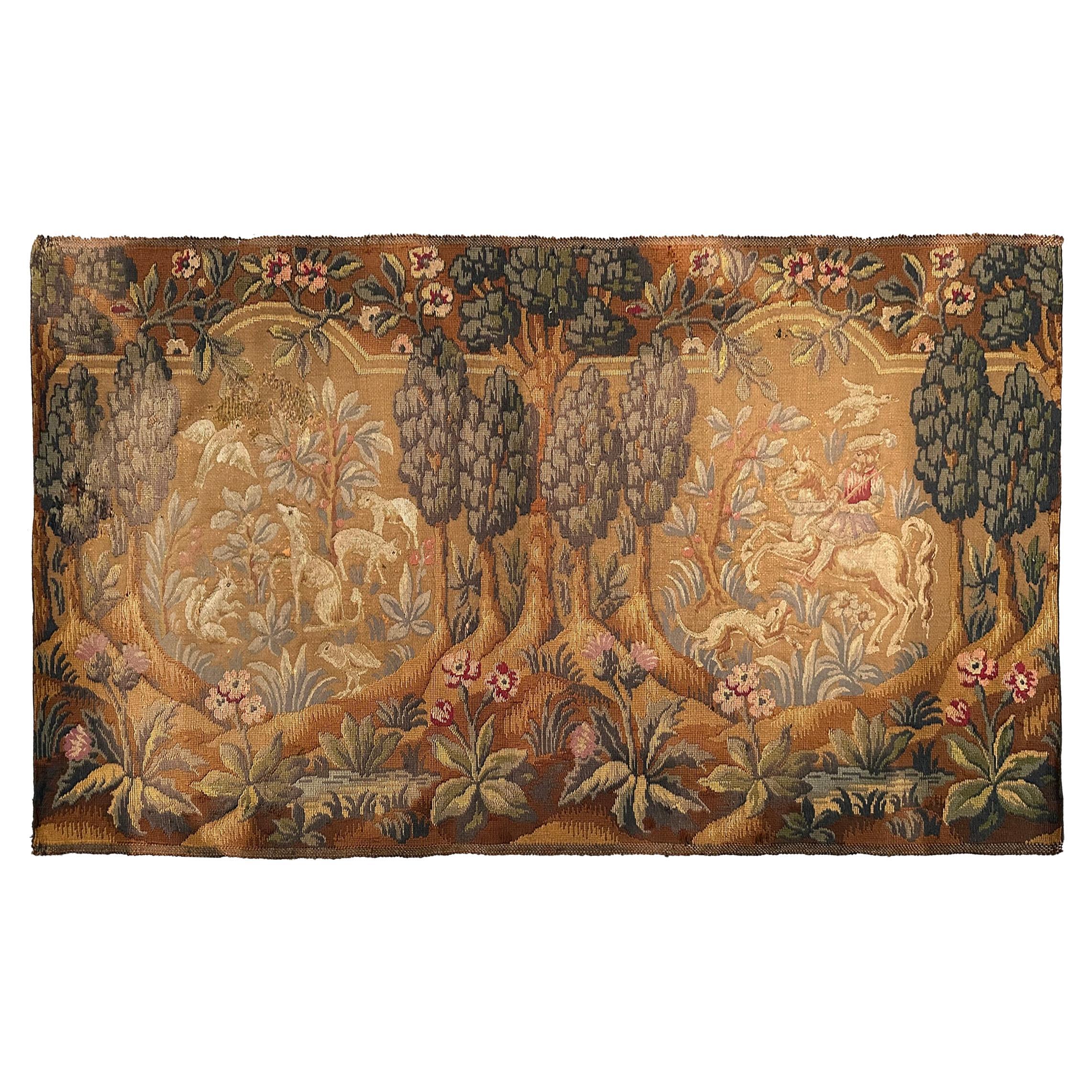 Antiker englischer Gobelinstickerei-Wandteppich aus Wolle und Seide, 3x5 82cm x 158cm, 1920 im Angebot