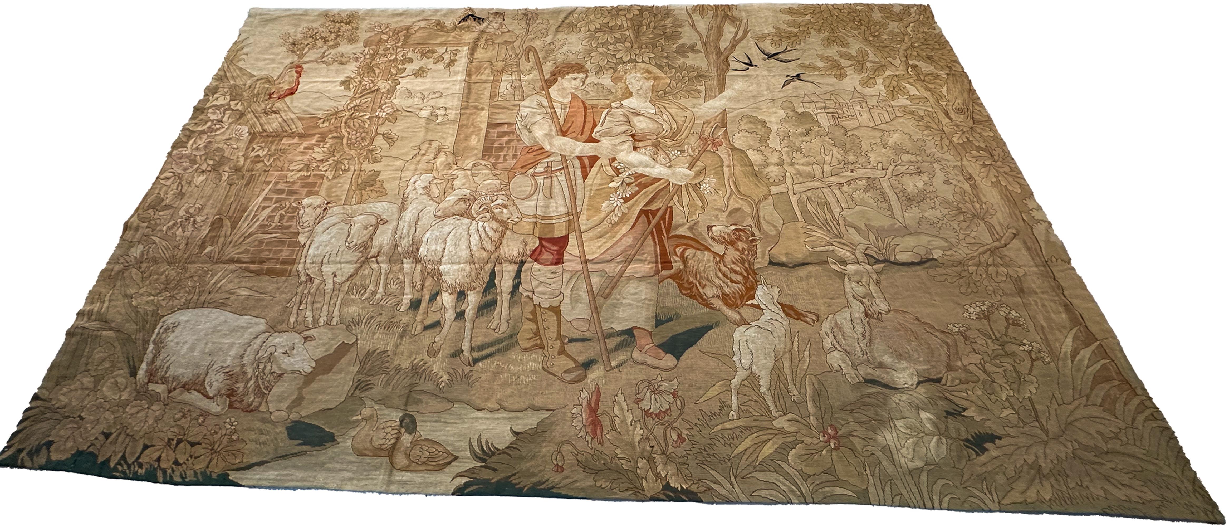 1920 Antique English Needlepoint Tapestry Wool & Silk 7x12

7'4