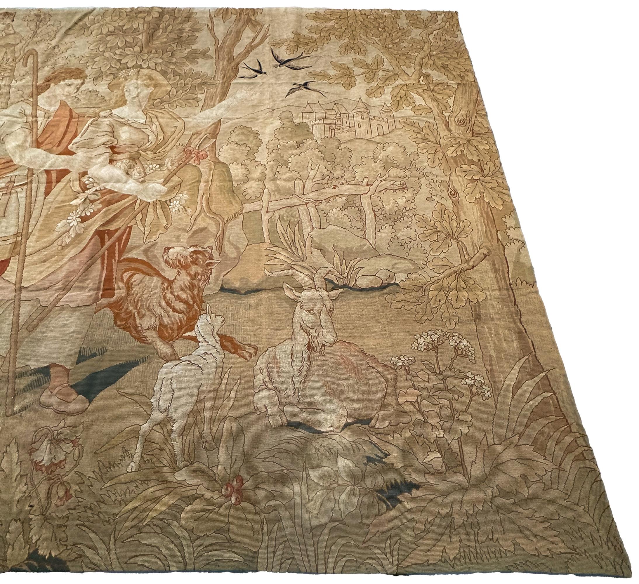 1920 Antique English Needlepoint Tapestry Wool & Silk 7x12ft 82cm x 158cm In Good Condition For Sale In New York, NY