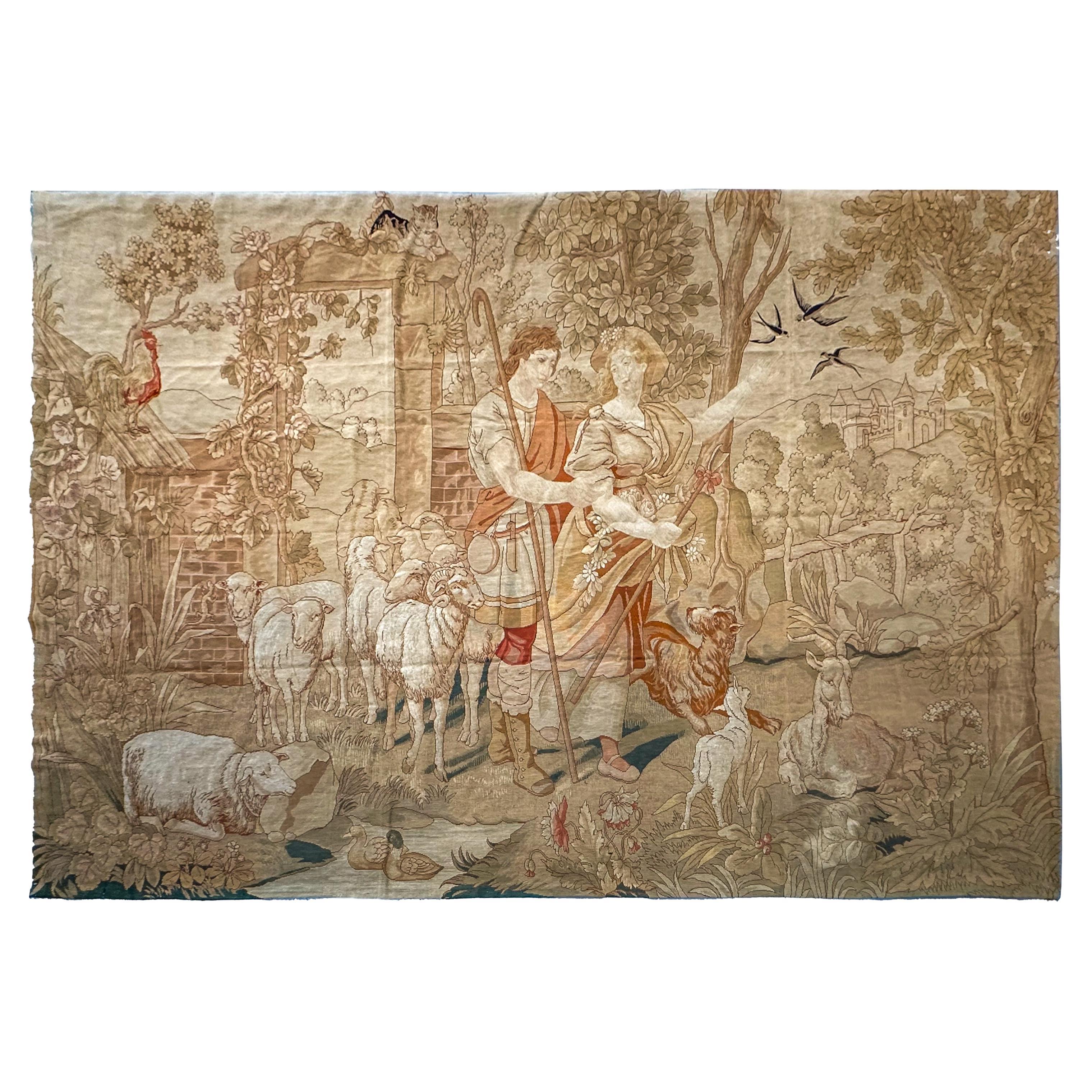 1920 Antique English Needlepoint Tapestry Wool & Silk 7x12ft 82cm x 158cm For Sale