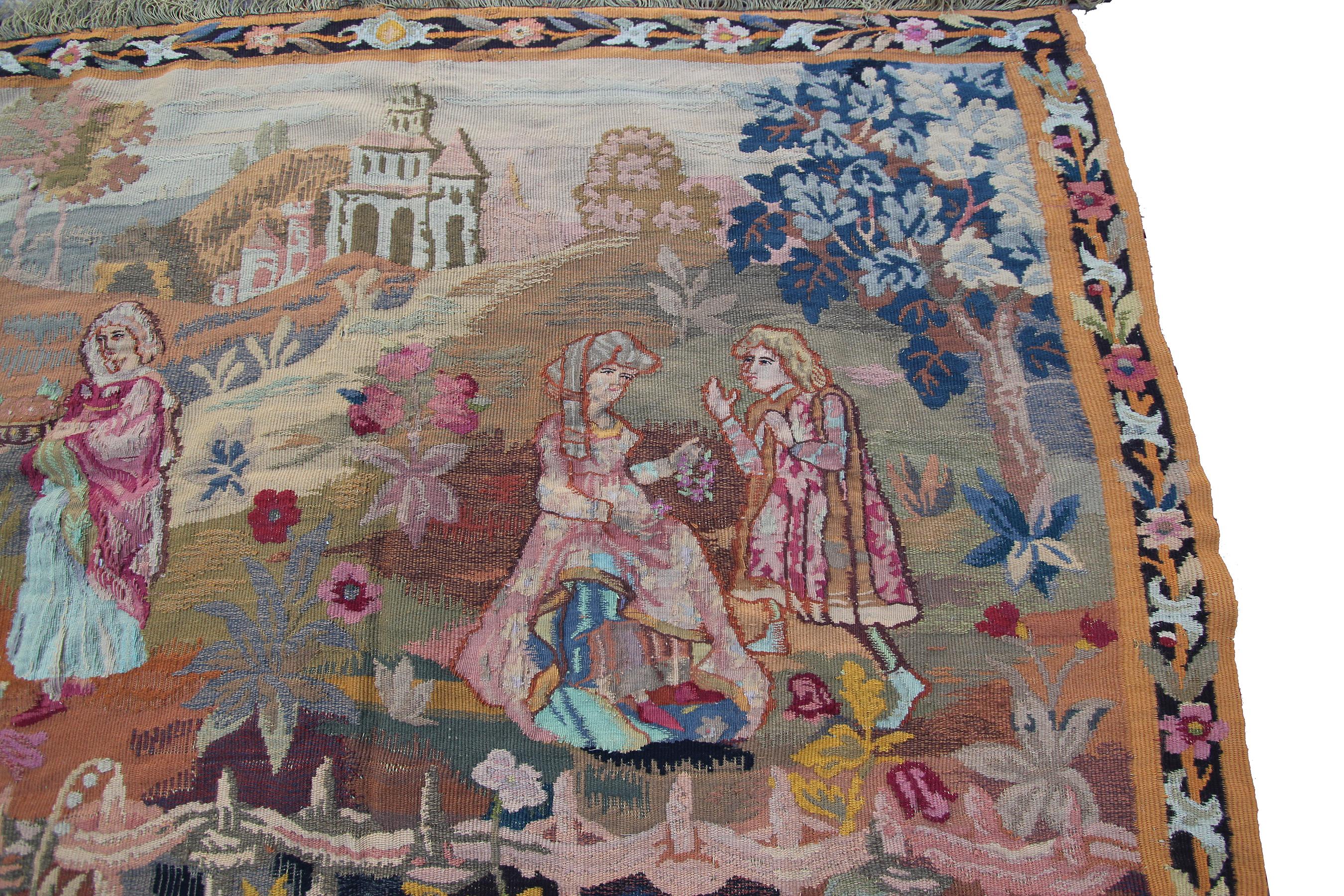 1920 Antique French Tapestry Scene Celebration Trees 

3'5