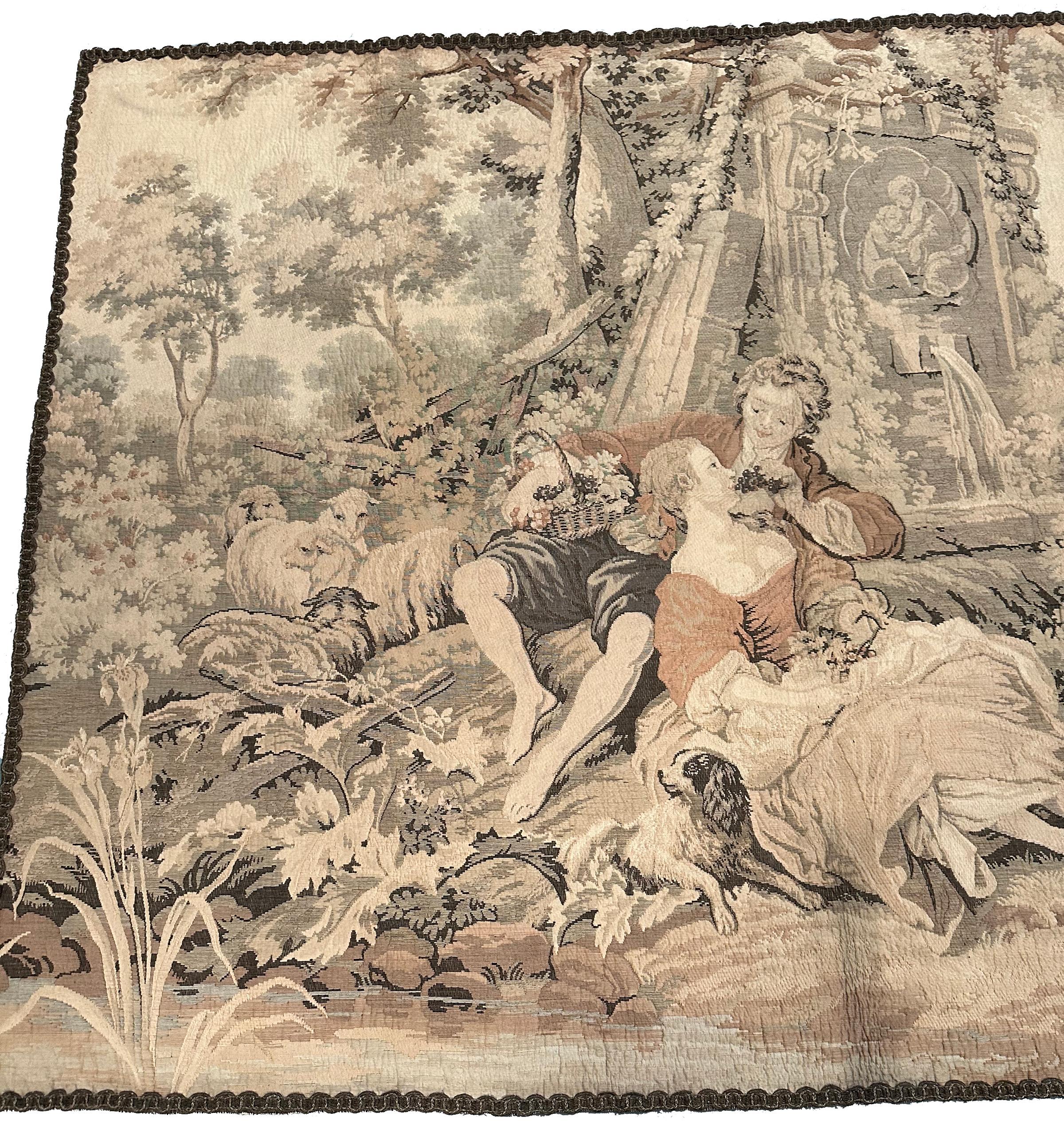 1920 Antiker französischer Wandteppich Verdure Fountain 4x6ft 125cm x 173cm im Angebot 3