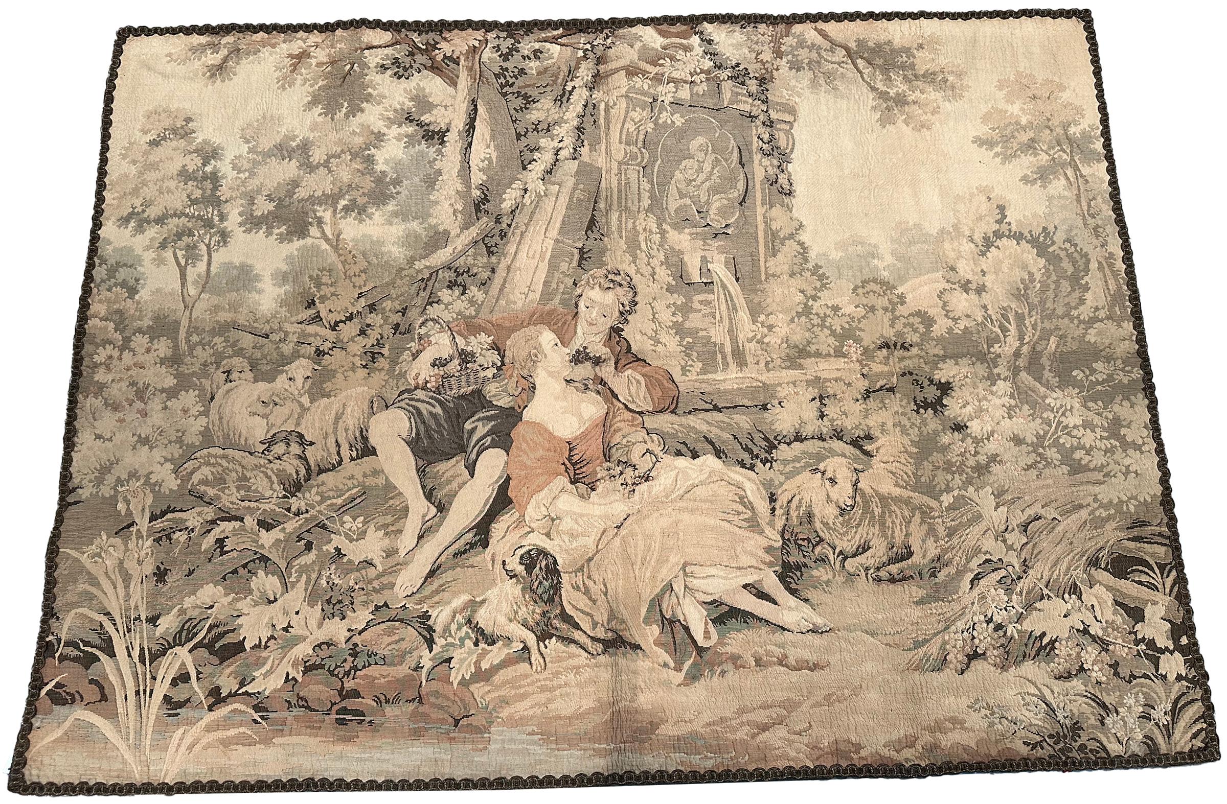 1920 Antiker französischer Wandteppich Verdure Fountain 4x6ft 125cm x 173cm im Angebot 5
