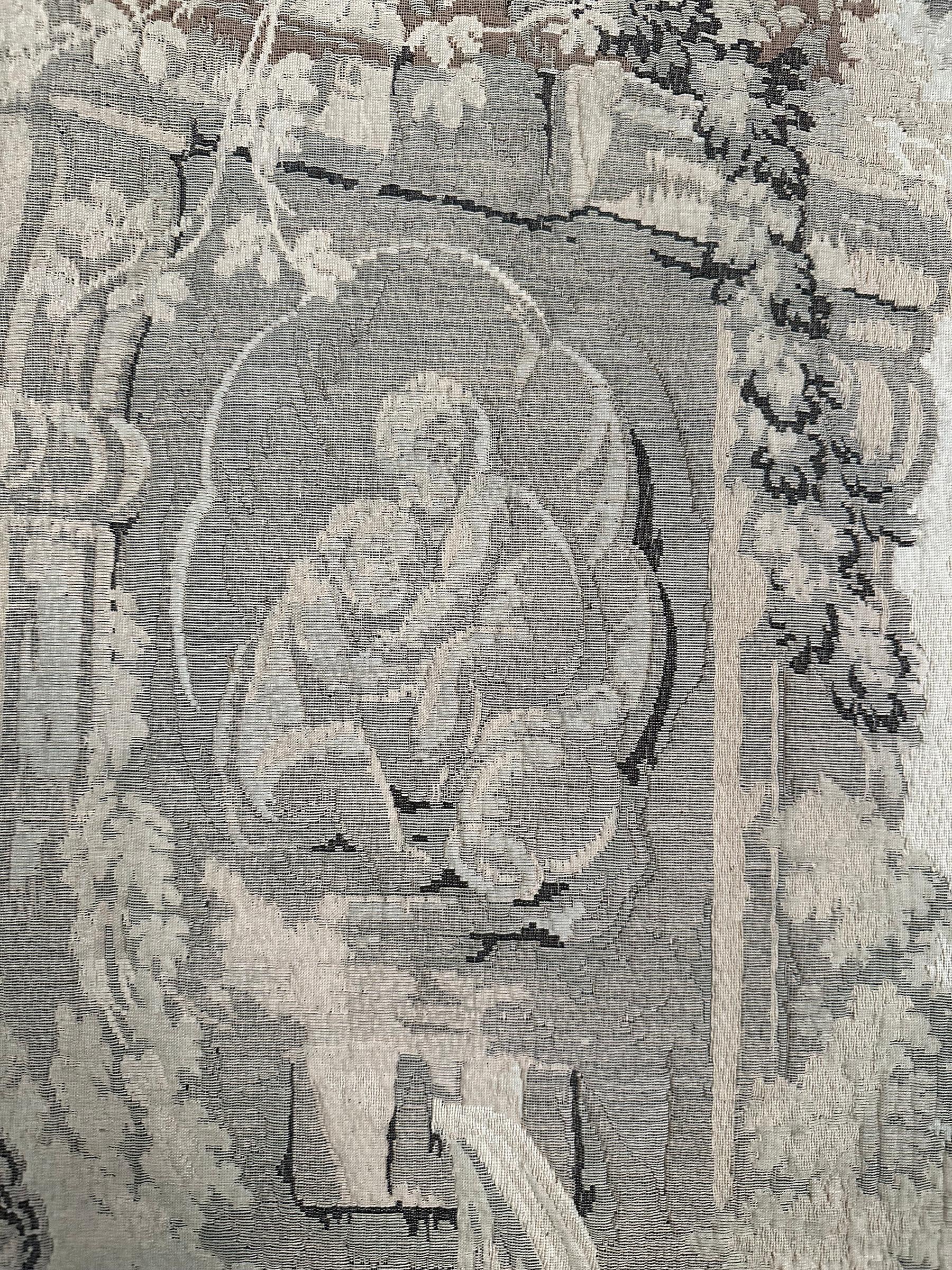 1920 Antiker französischer Wandteppich Verdure Fountain 4x6ft 125cm x 173cm im Zustand „Gut“ im Angebot in New York, NY