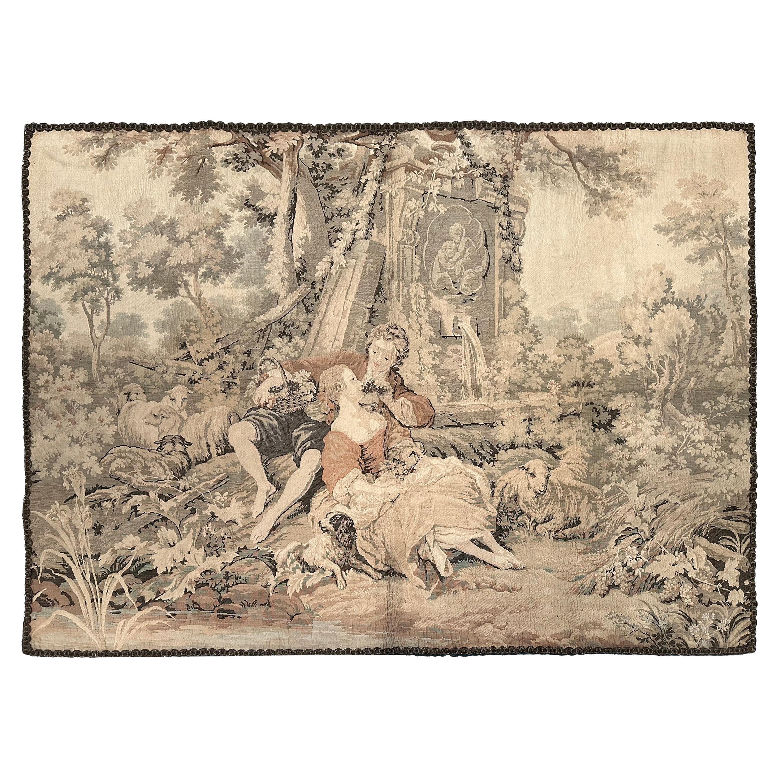 1920 Antiker französischer Wandteppich Verdure Fountain 4x6ft 125cm x 173cm im Angebot