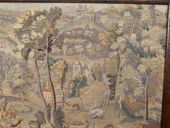 1920 Antique French Tapestry Wool & Silk Village Scene Framed 3x4 102cm x 122cm
