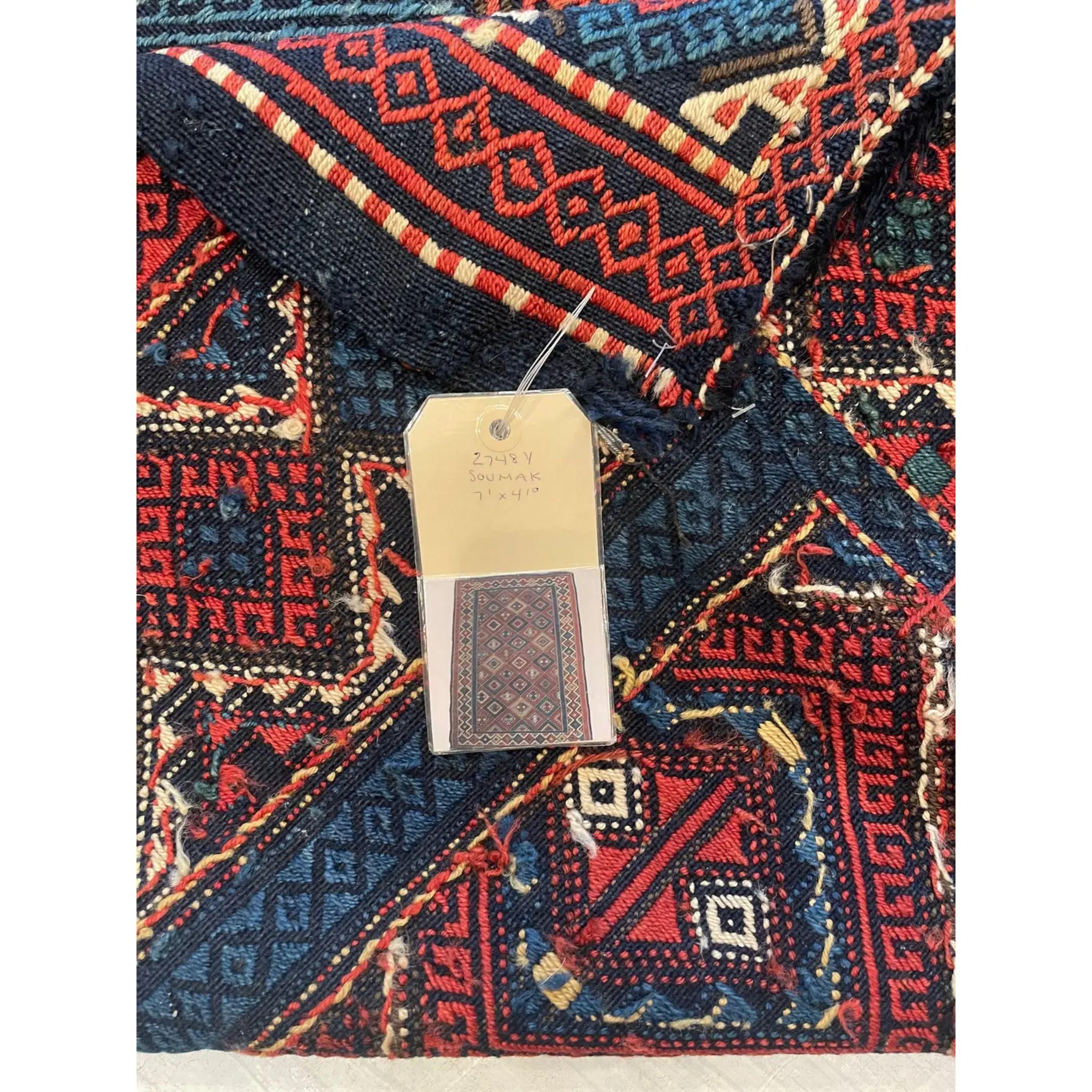 Azerbaijani 1920 Antique Geometric Sumak Flat Weave Rug For Sale