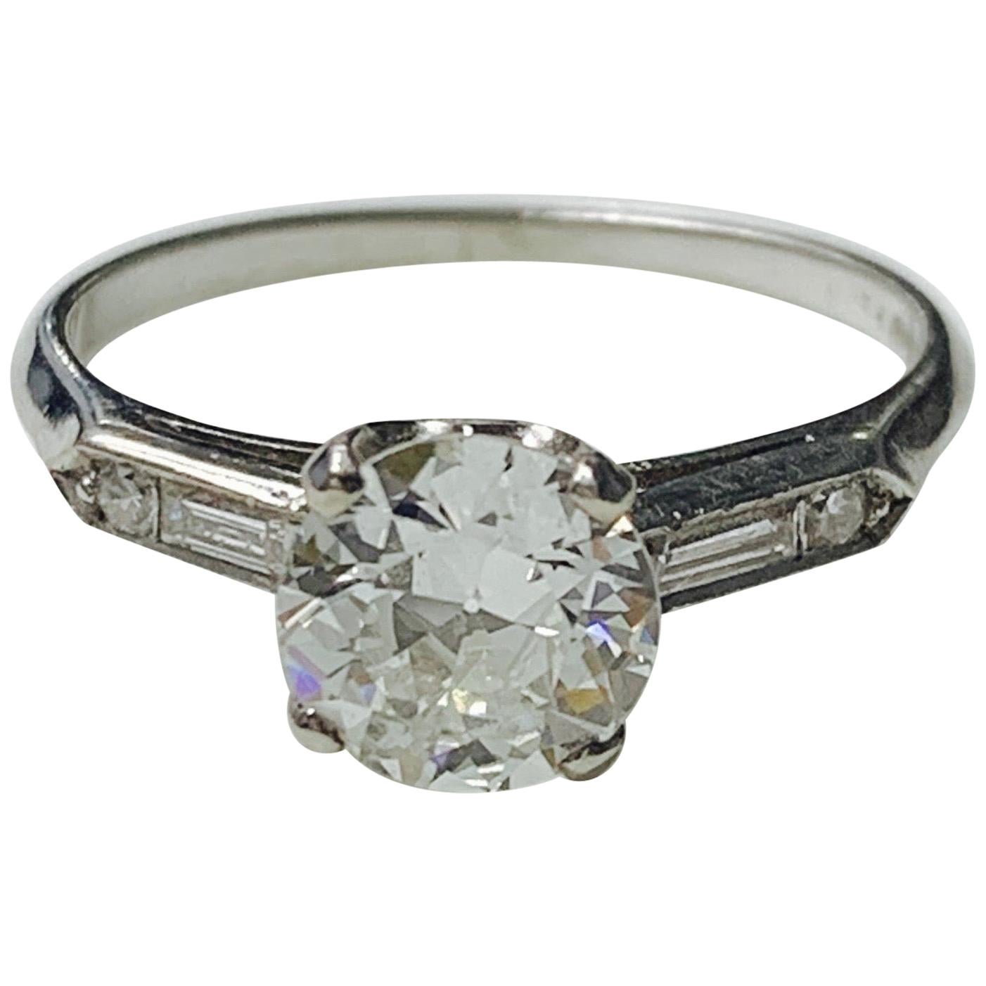 1920 Antique Old European Cut Diamond Engagement Ring in Platinum For Sale