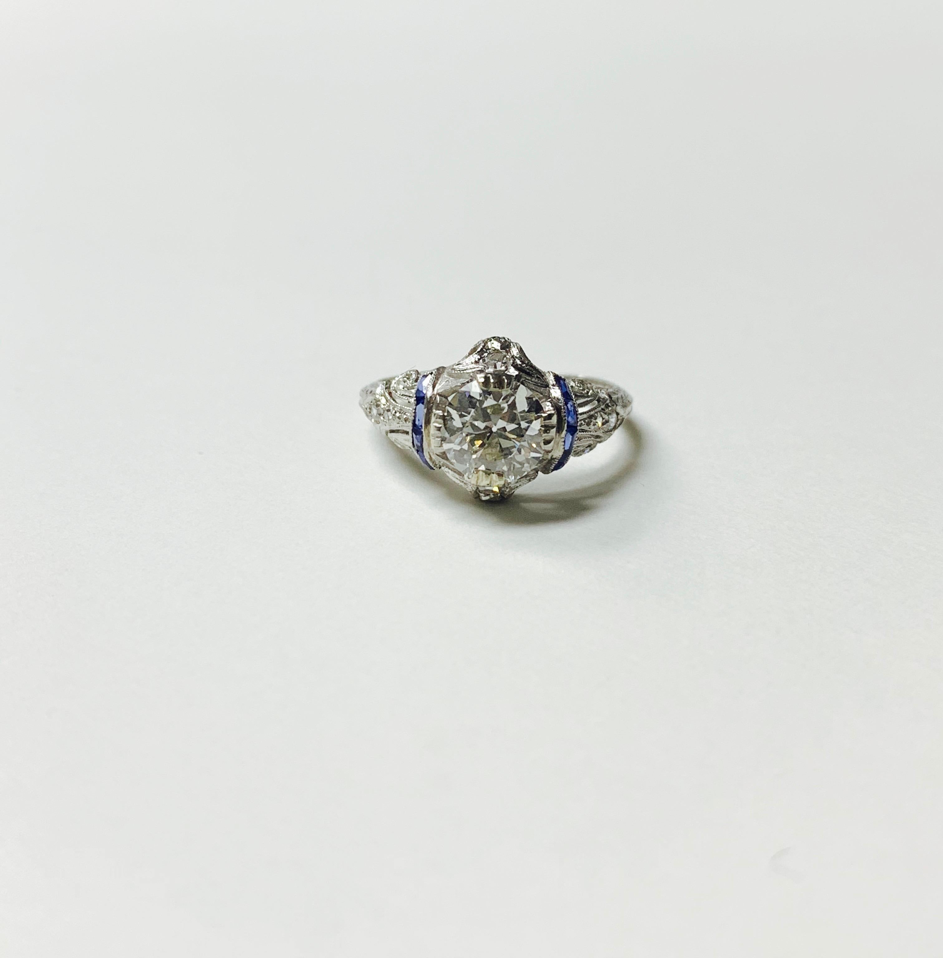 1920 Antiker Diamantring mit altem europäischem Schliff in Platin 2