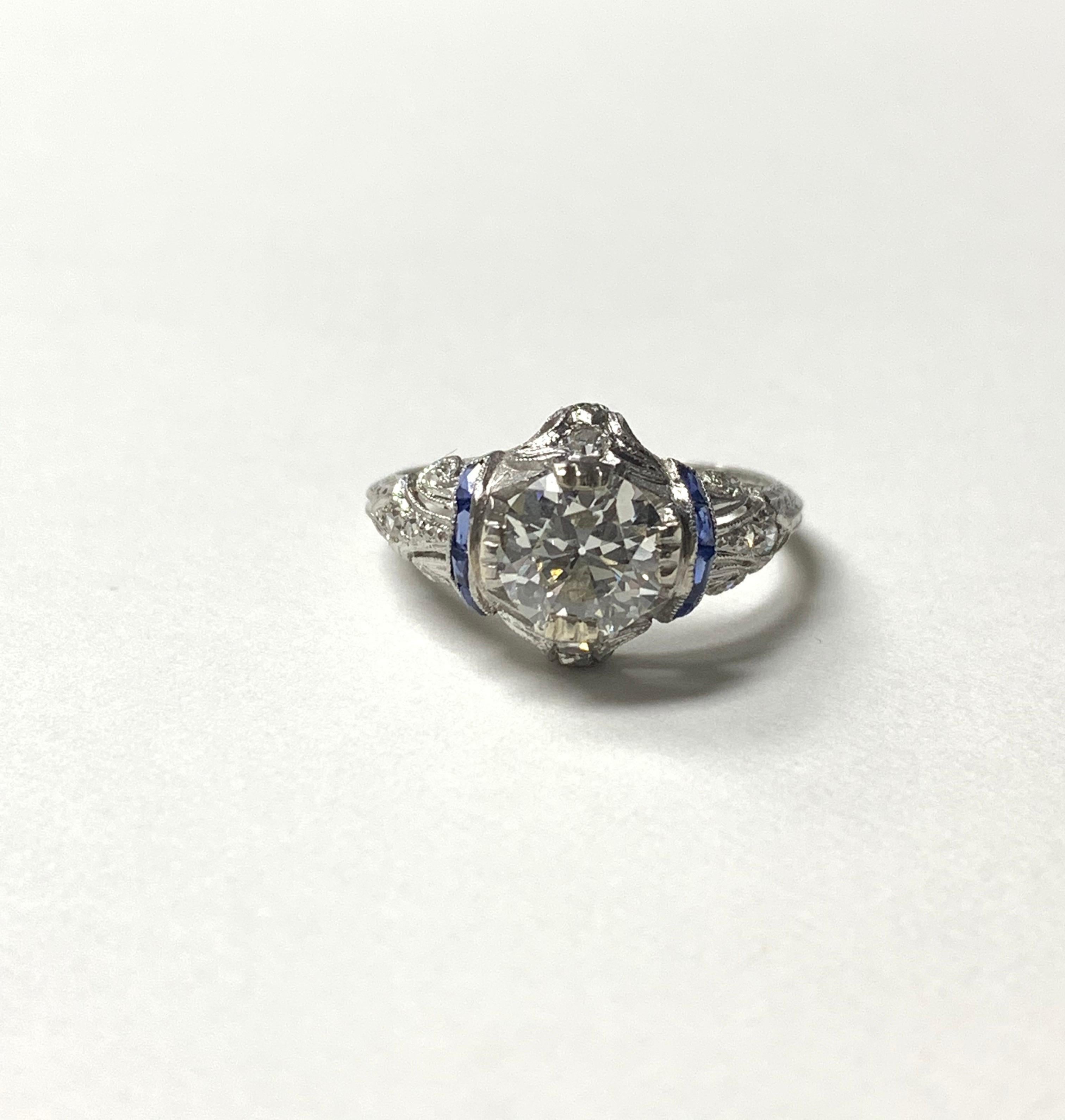 1920 Antiker Diamantring mit altem europäischem Schliff in Platin 4