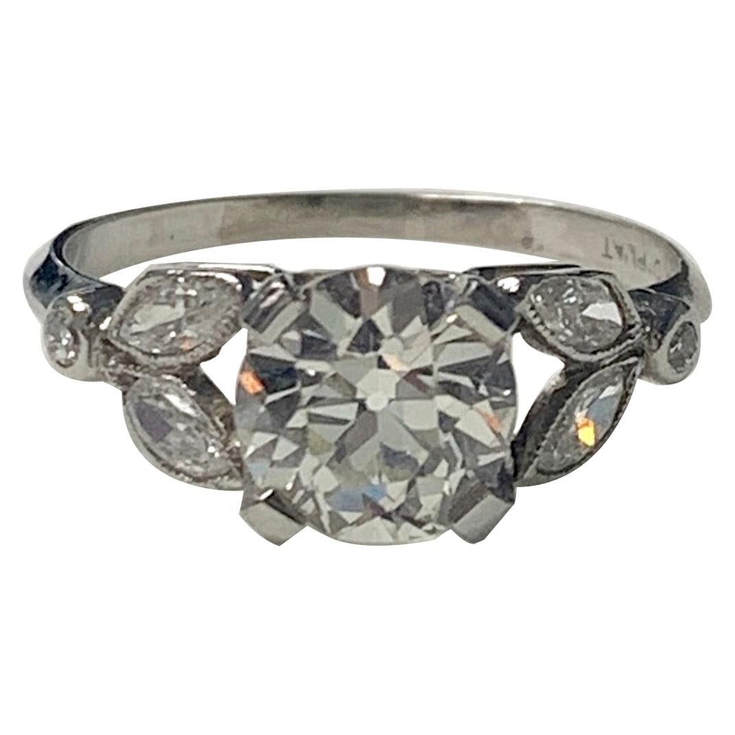 1920 Antique Old European Cut Diamond Ring in Platinum For Sale
