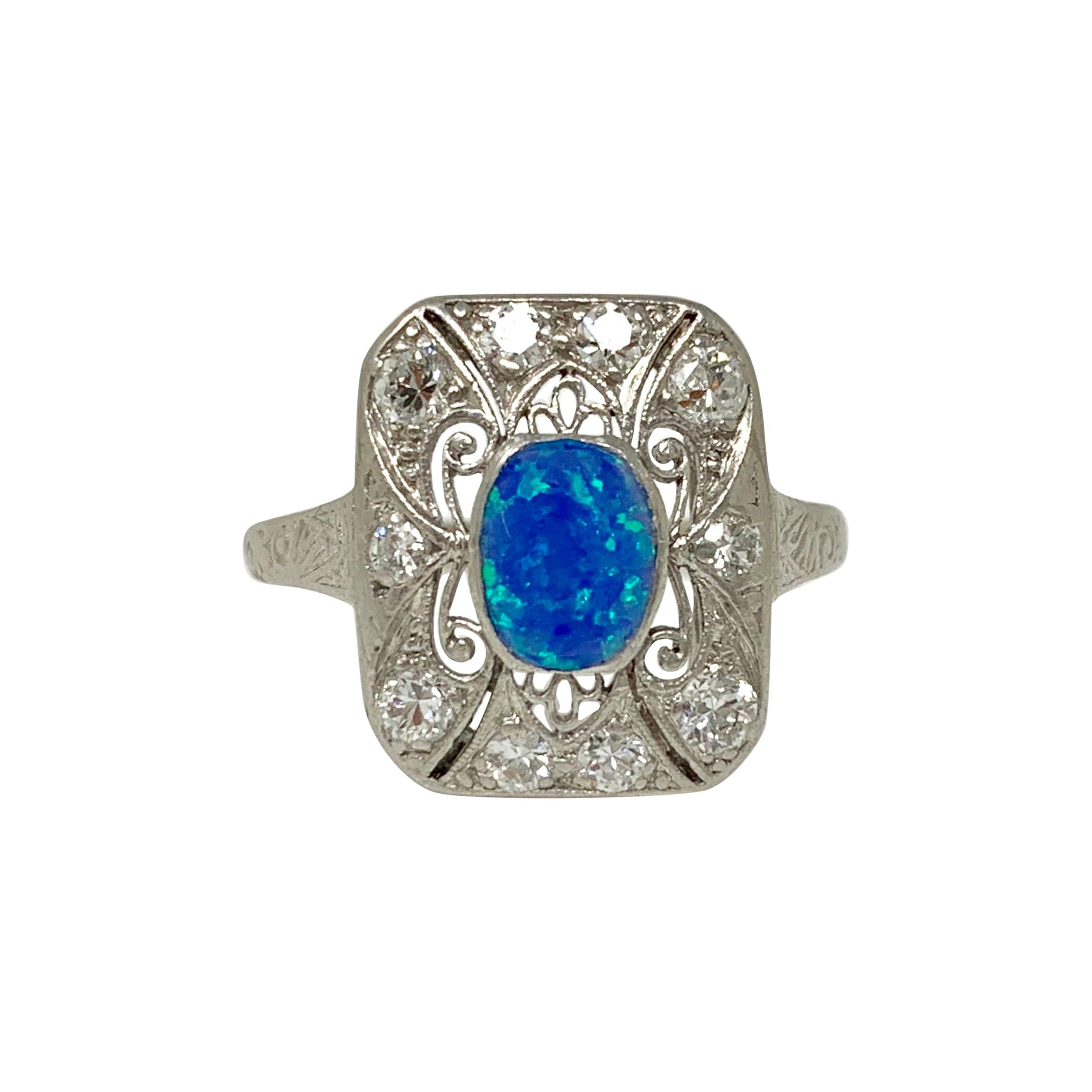1920 Antique Opal And Diamond Ring in Platinum