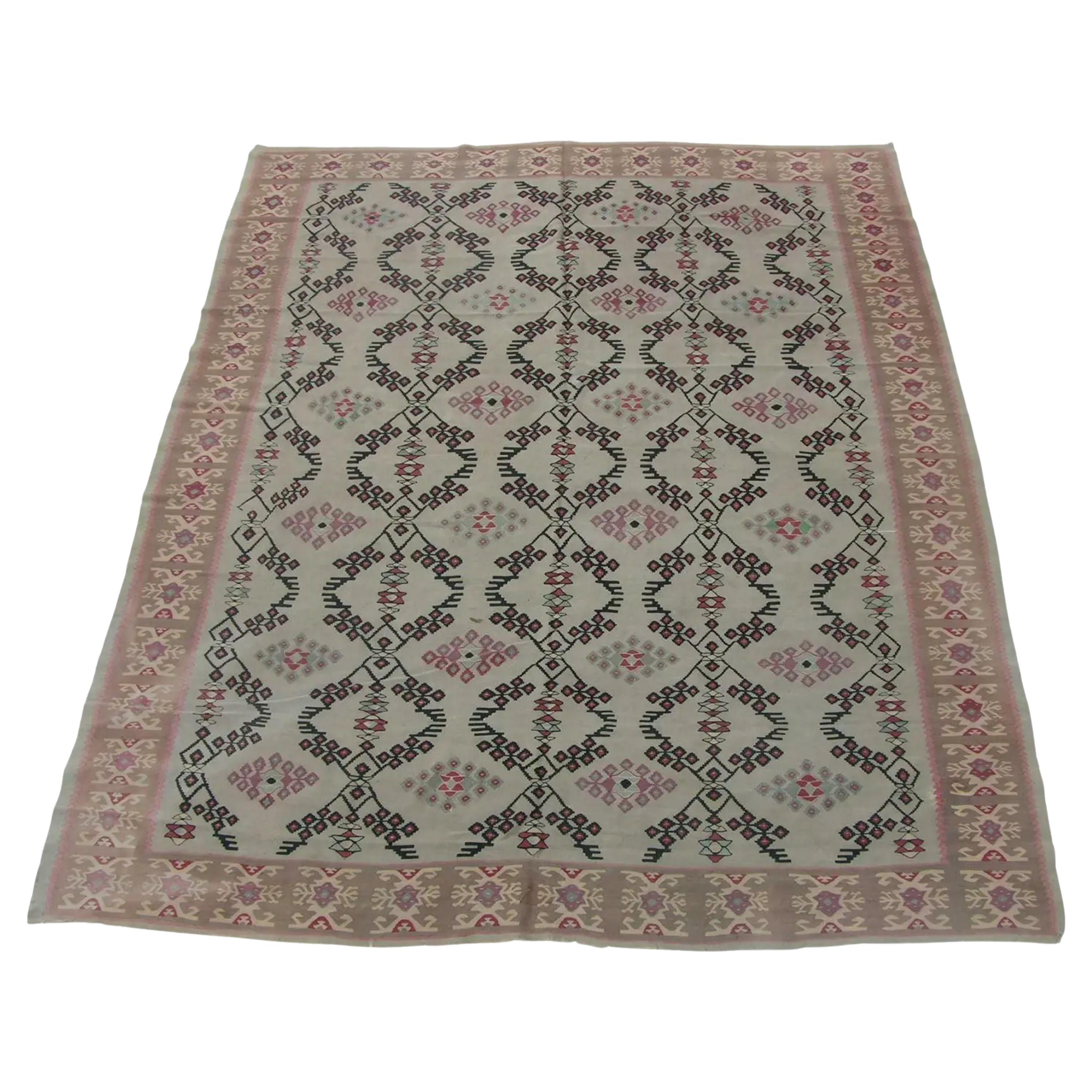 1920 Antiker gemusterter Flachgewebe-Kilim