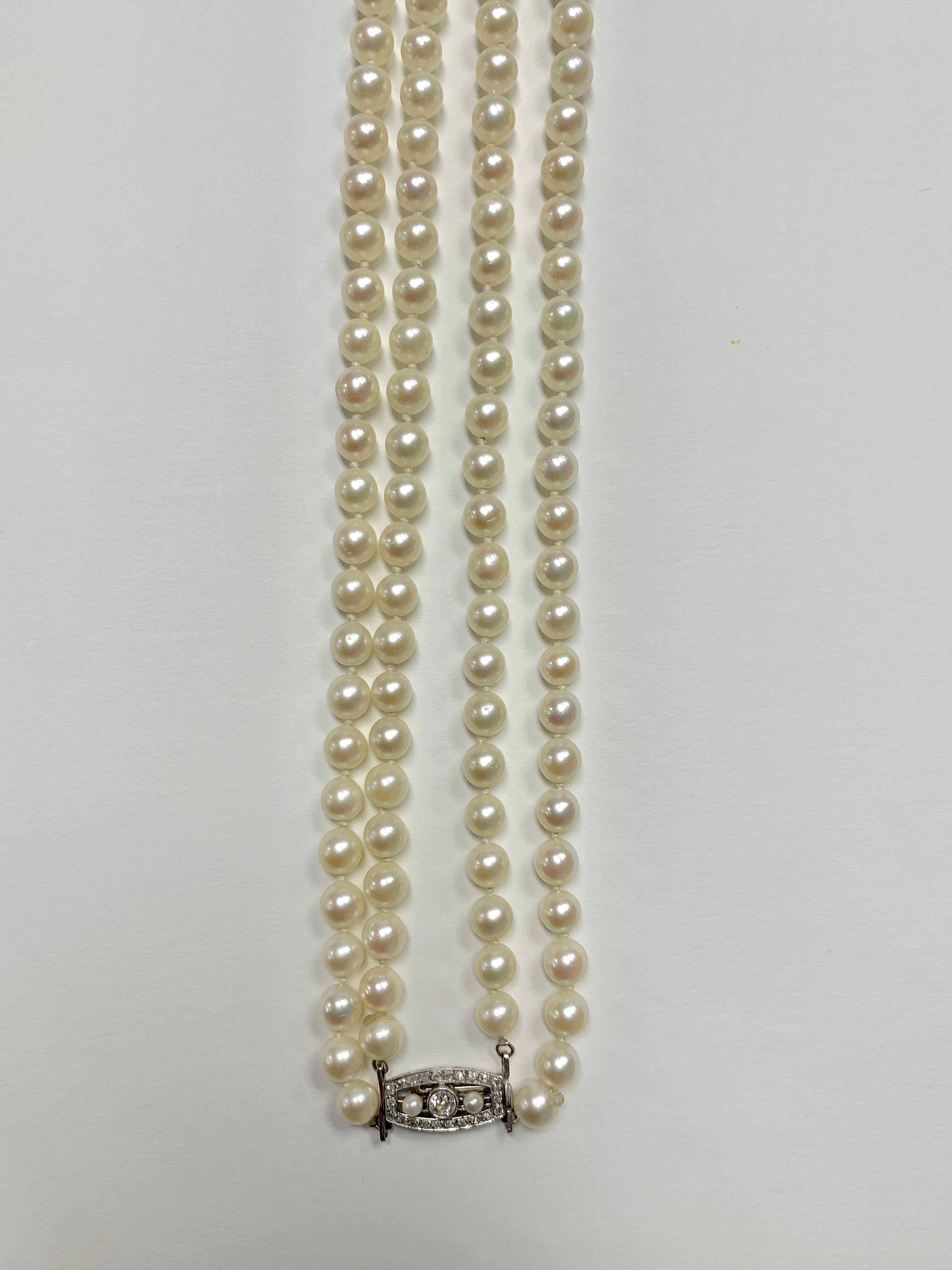 Perle Collier ancien en platine avec perles et diamants, 1920 en vente