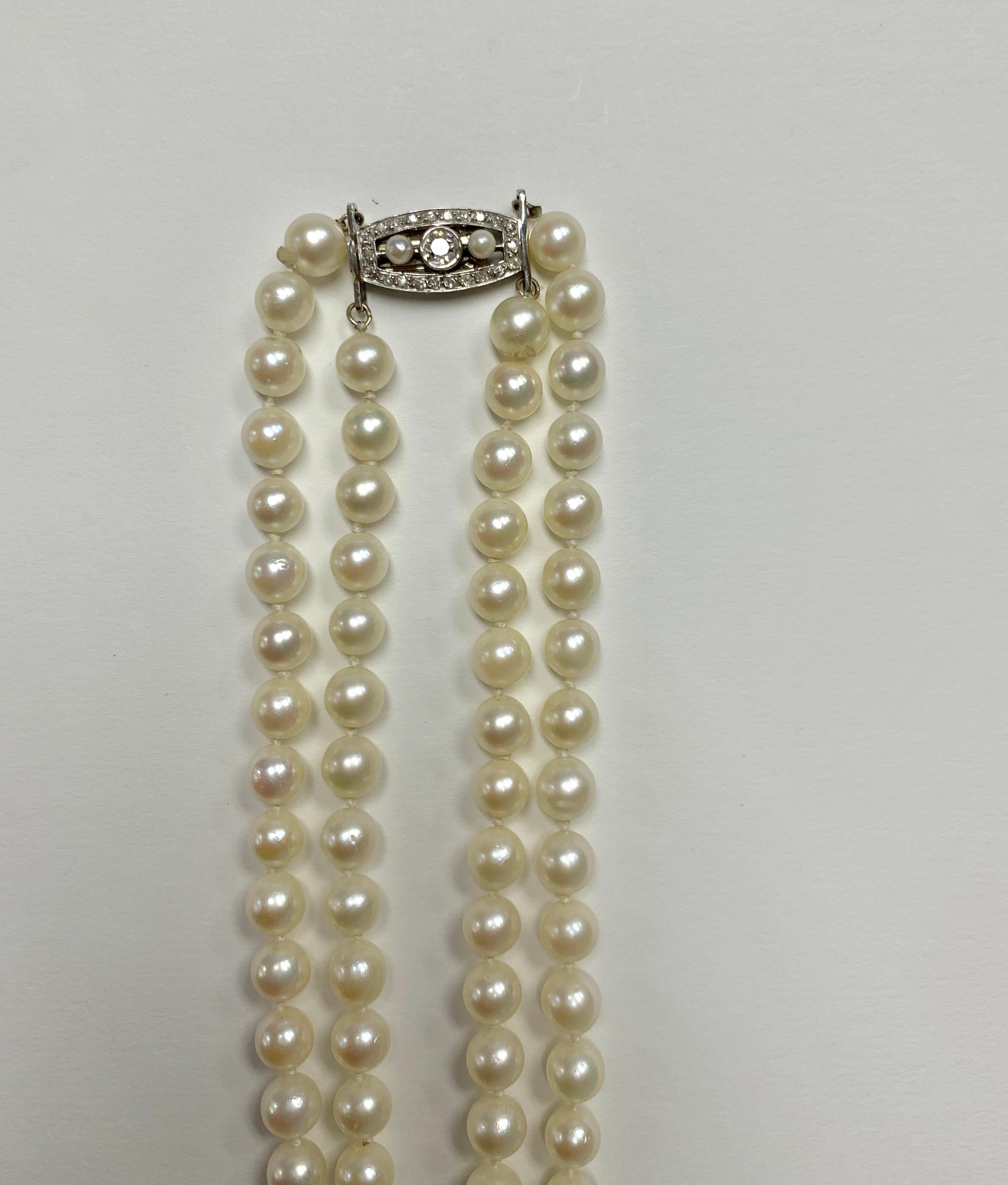 Collier ancien en platine avec perles et diamants, 1920 Excellent état - En vente à New York, NY
