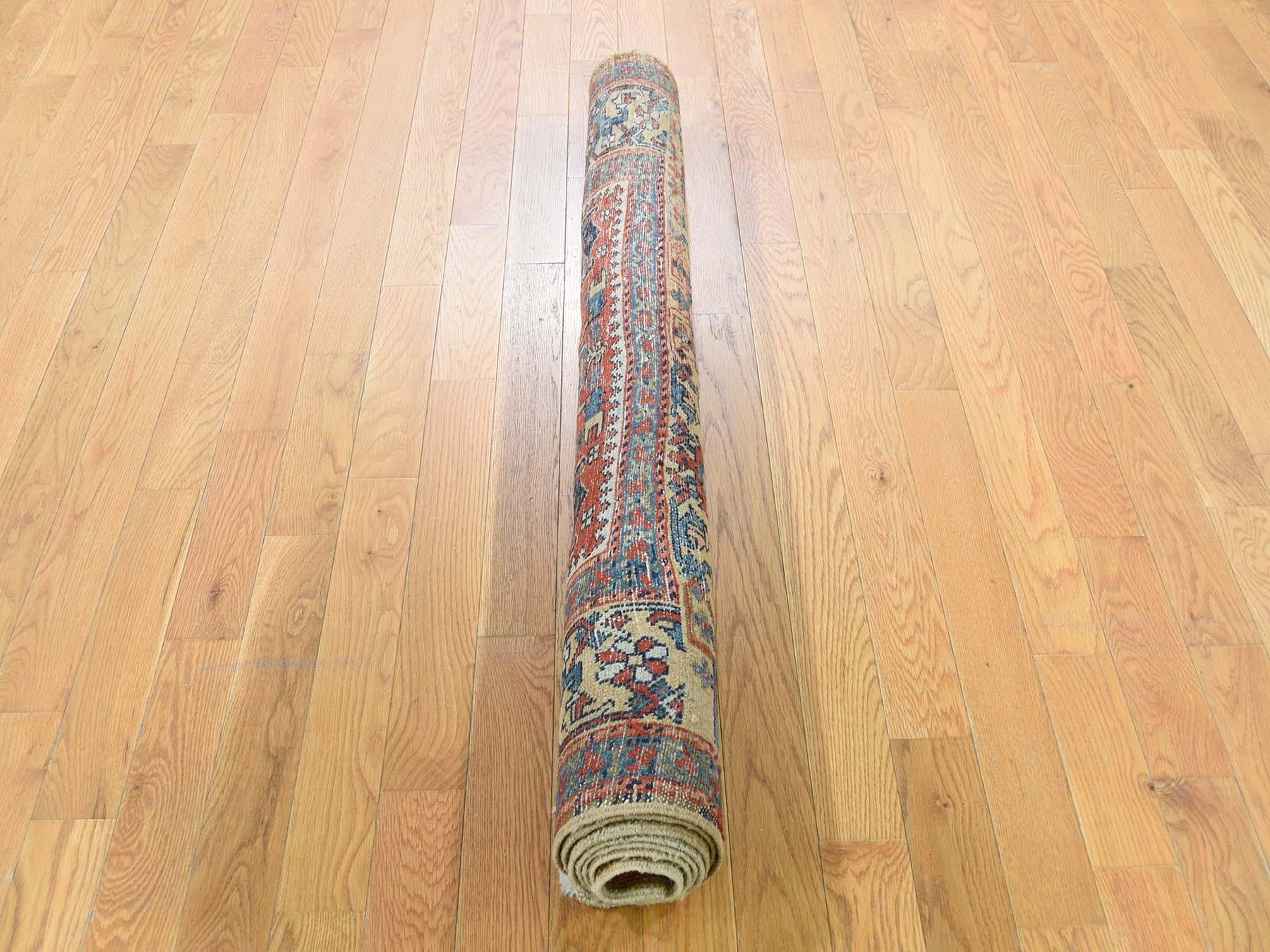 1920 Antique Persian Karajeh Heriz Runner Rug, Eagle Kazak Design In Good Condition In Carlstadt, NJ
